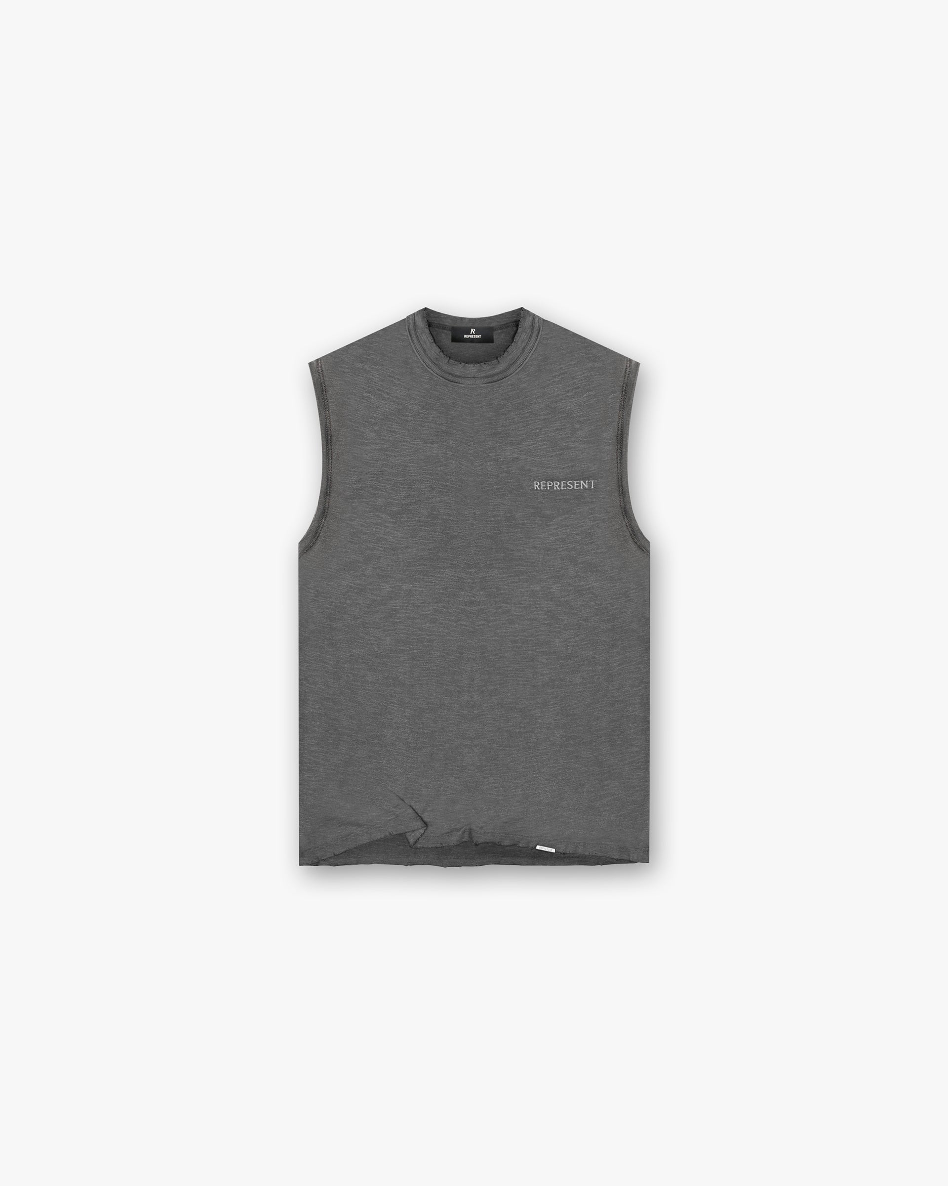 Front product image of a mens grey tank top on a plain white background | Slub Tank in Vintage Grey | Tank top with relaxed fit | FW24 T-Shirts | Represent Clo