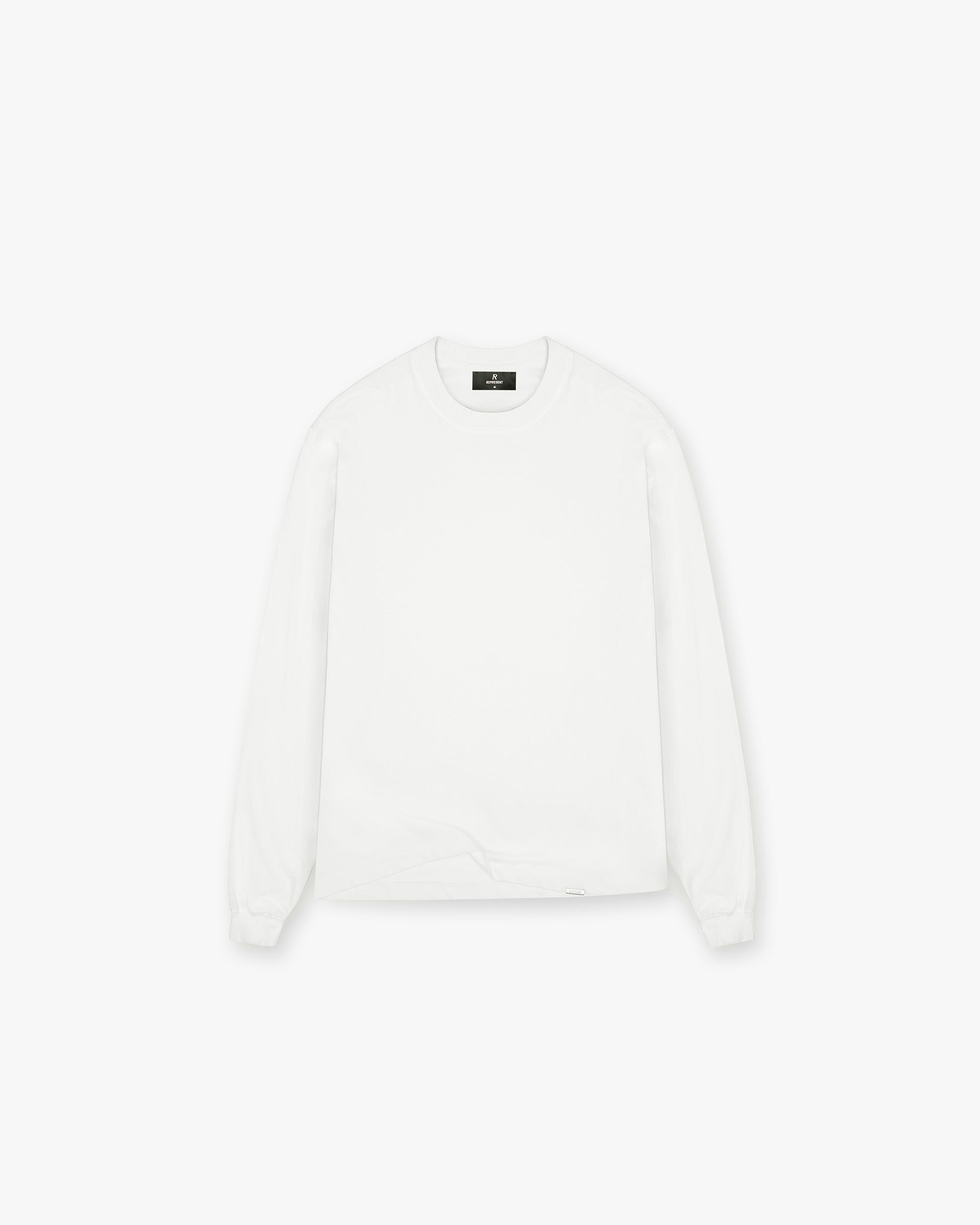 Front product image of a mens white long sleeve t-shirt on a plain white background | Initial Long Sleeve T-Shirt in Flat White | Oversized fit long sleeve t-shirt | Initial T-Shirts | Represent Clo