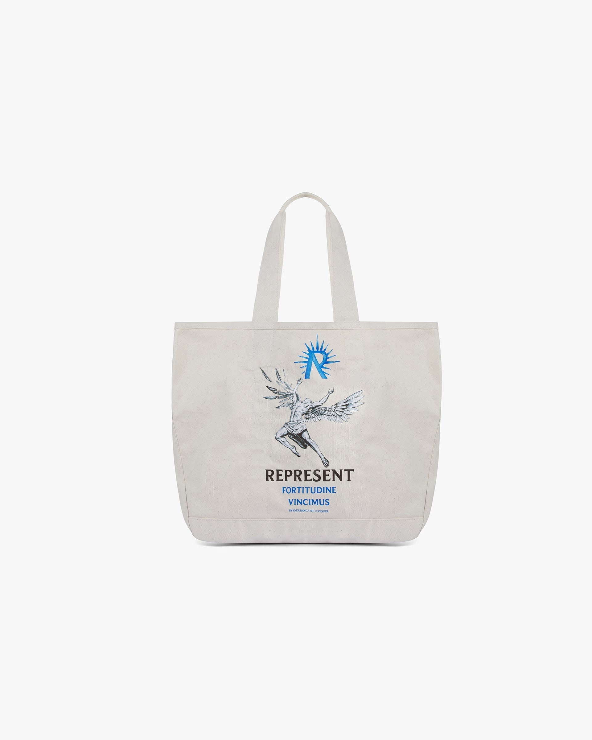 Front product image of a natural canvas tote bag on a plain white background | Icarus Tote Bag in Natural Canvas | Canvas tote bag with durable straps | SS24 Accessories | Represent Clo