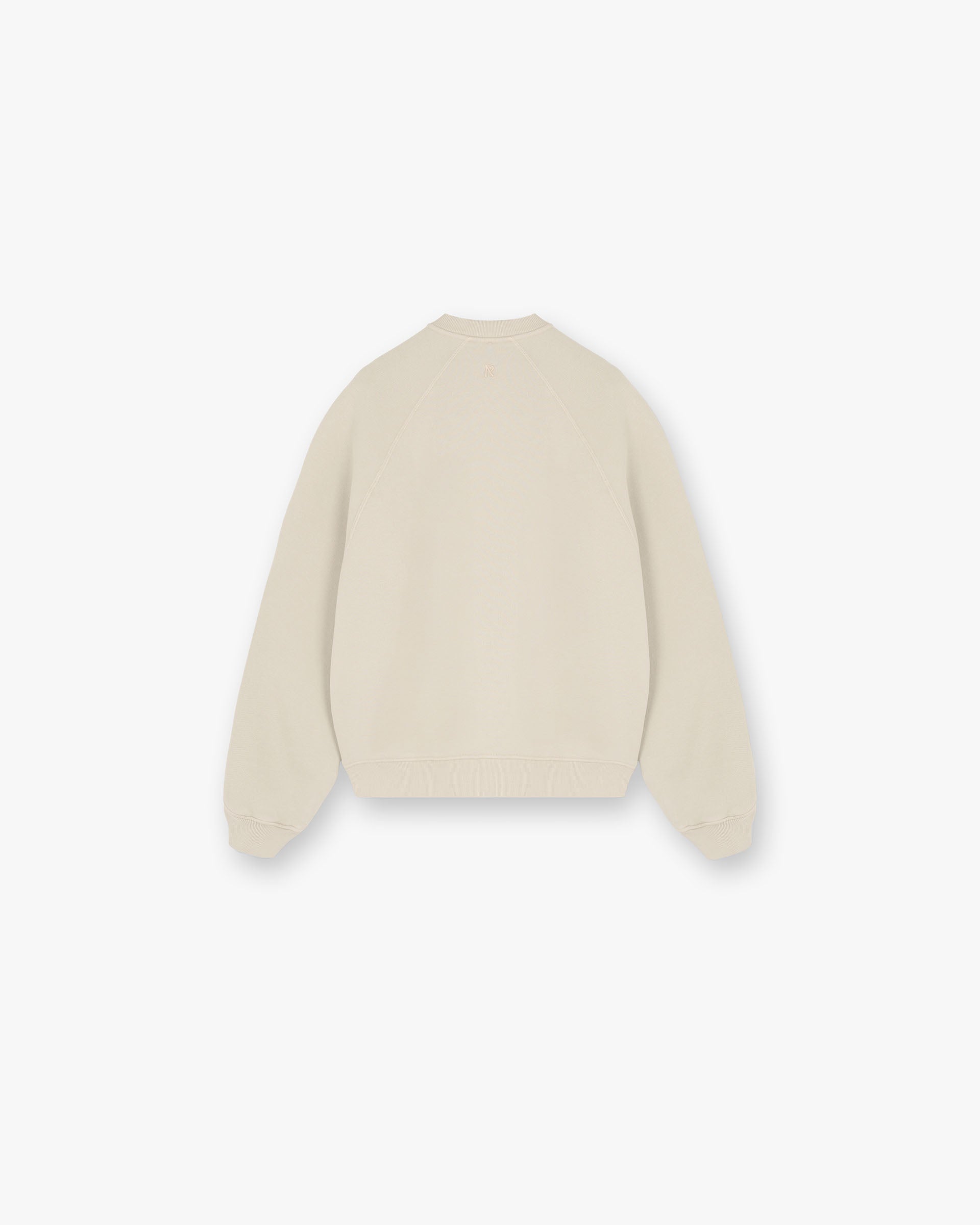 Back product image of a womens grey sweater on a plain white background | Initial V Notch Sweater in Storm | Heavyweight cotton sweater with seaming details | Womens Initial Sweaters | Represent Clo