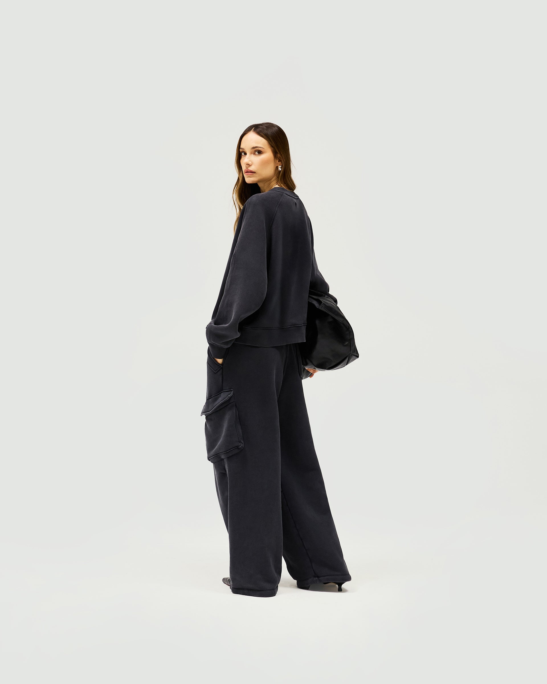 Initial V Notch Sweater - Washed Black