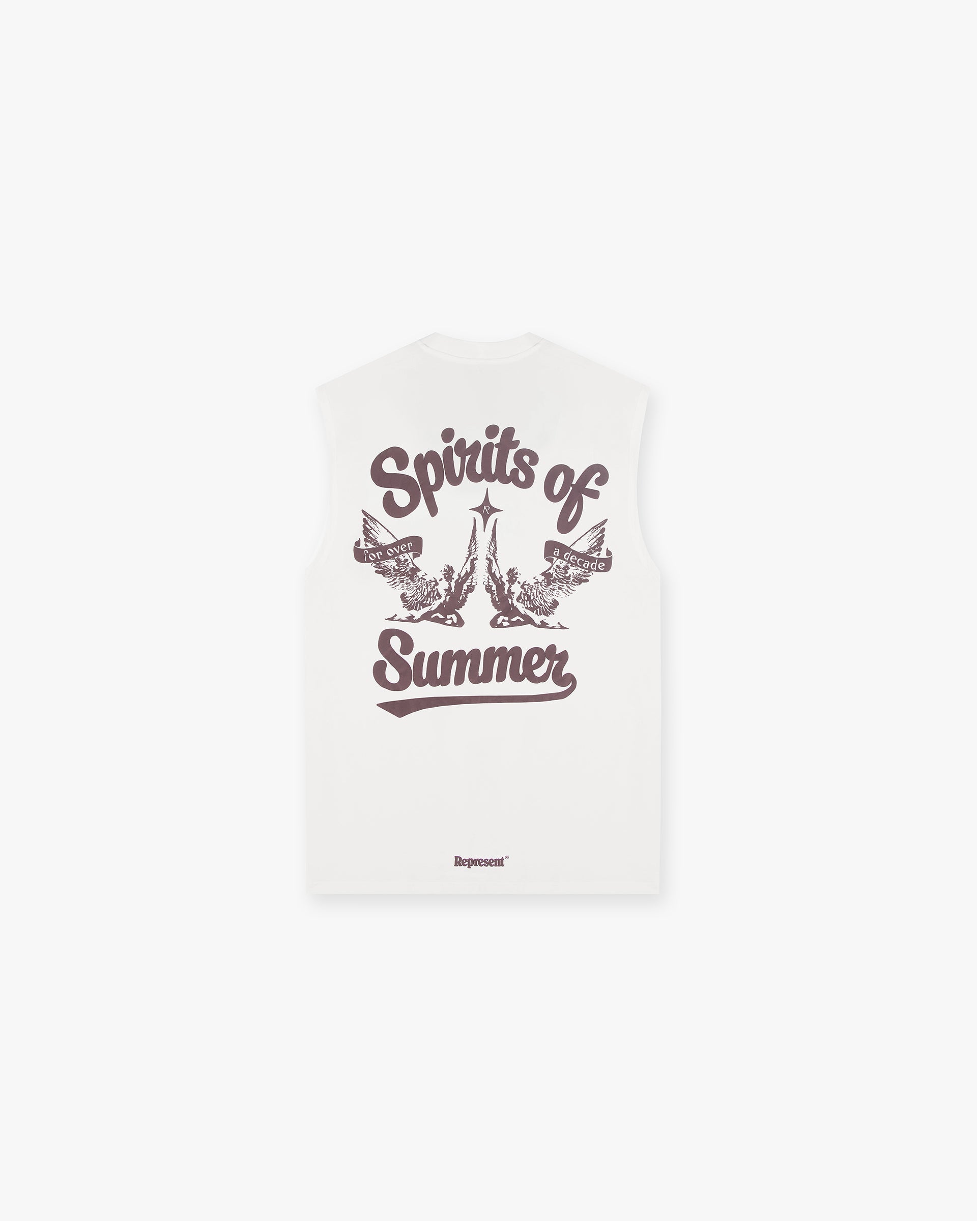 Back product image of a mens white tank top on a plain white background | Spirits Of Summer Tank in Flat White | Oversized tank with puff print graphic | SS24 T-Shirts | Represent Clo