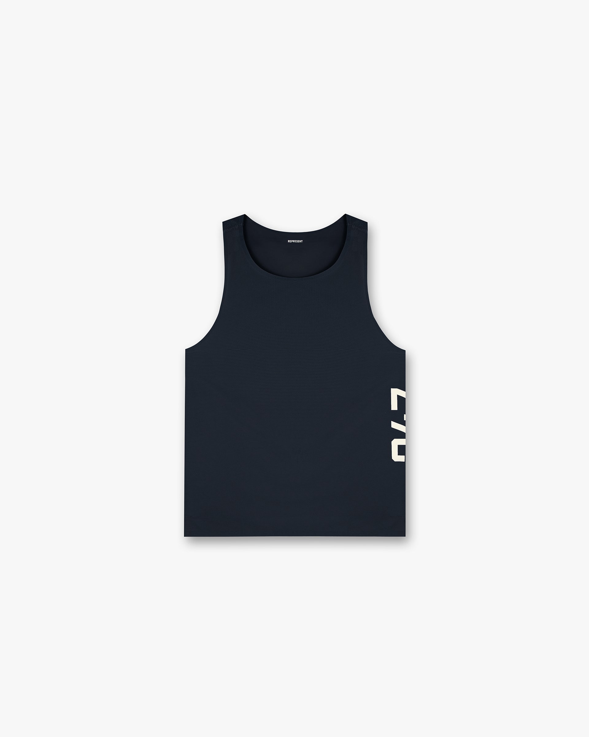 Front product image of a mens navy singlet on a plain white background | 247 Singlet in Navy | Classic mens t-shirt made from cotton | 247 T-Shirts | Represent Clo