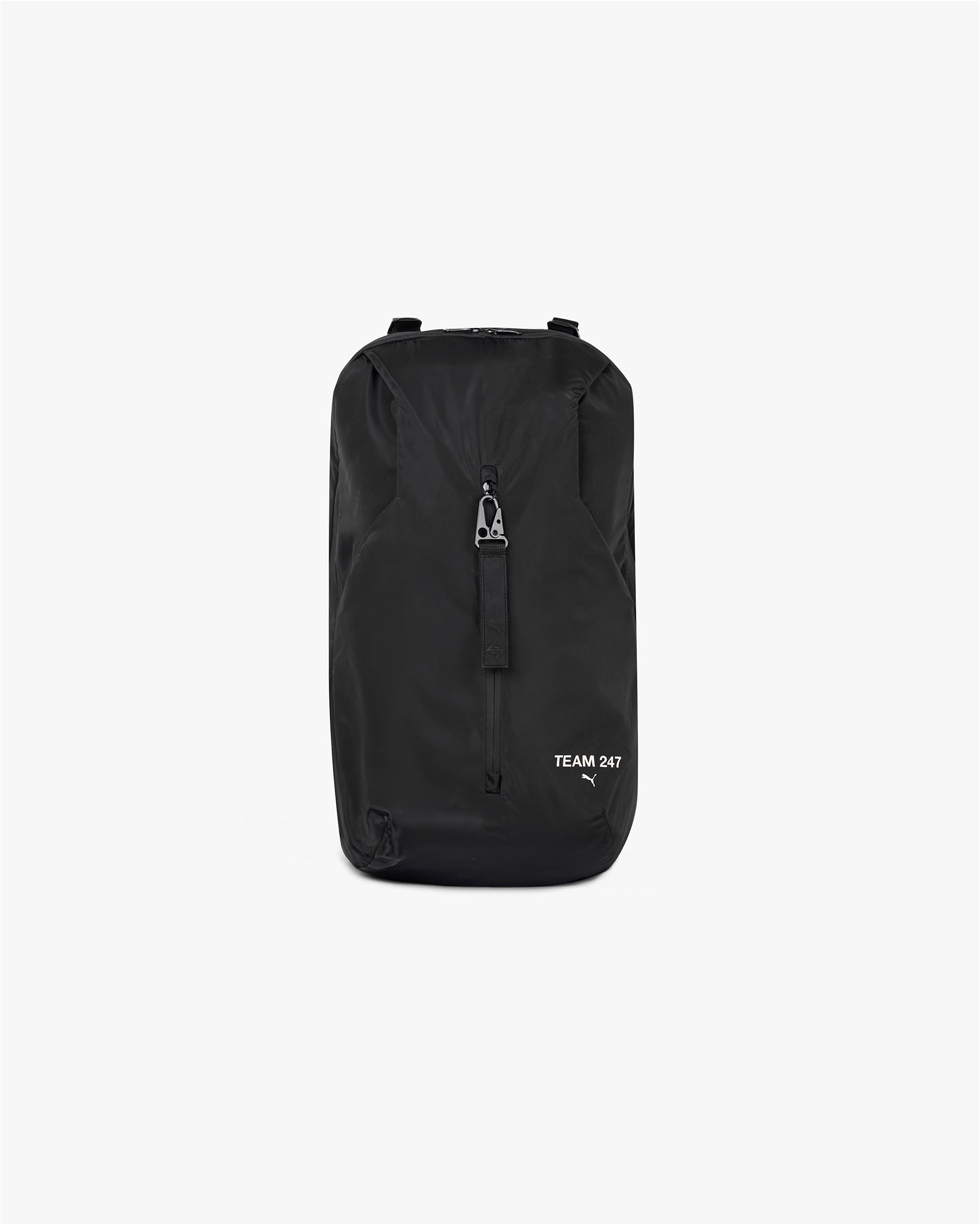 Front product image of a mens black backpack on a plain white background | 247 X Puma Backpack in Black | Stylish backpack with durable materials | 247 Accessories | Represent Clo
