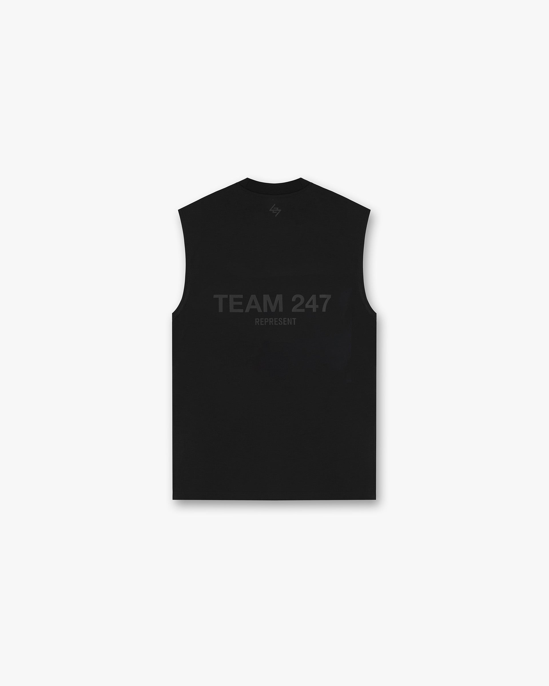 Back product image of a mens black tank top on a plain white background | Team 247 Oversized Tank in Matte Black | Oversized tank with 4-way stretch | 247 T-Shirts | Represent Clo