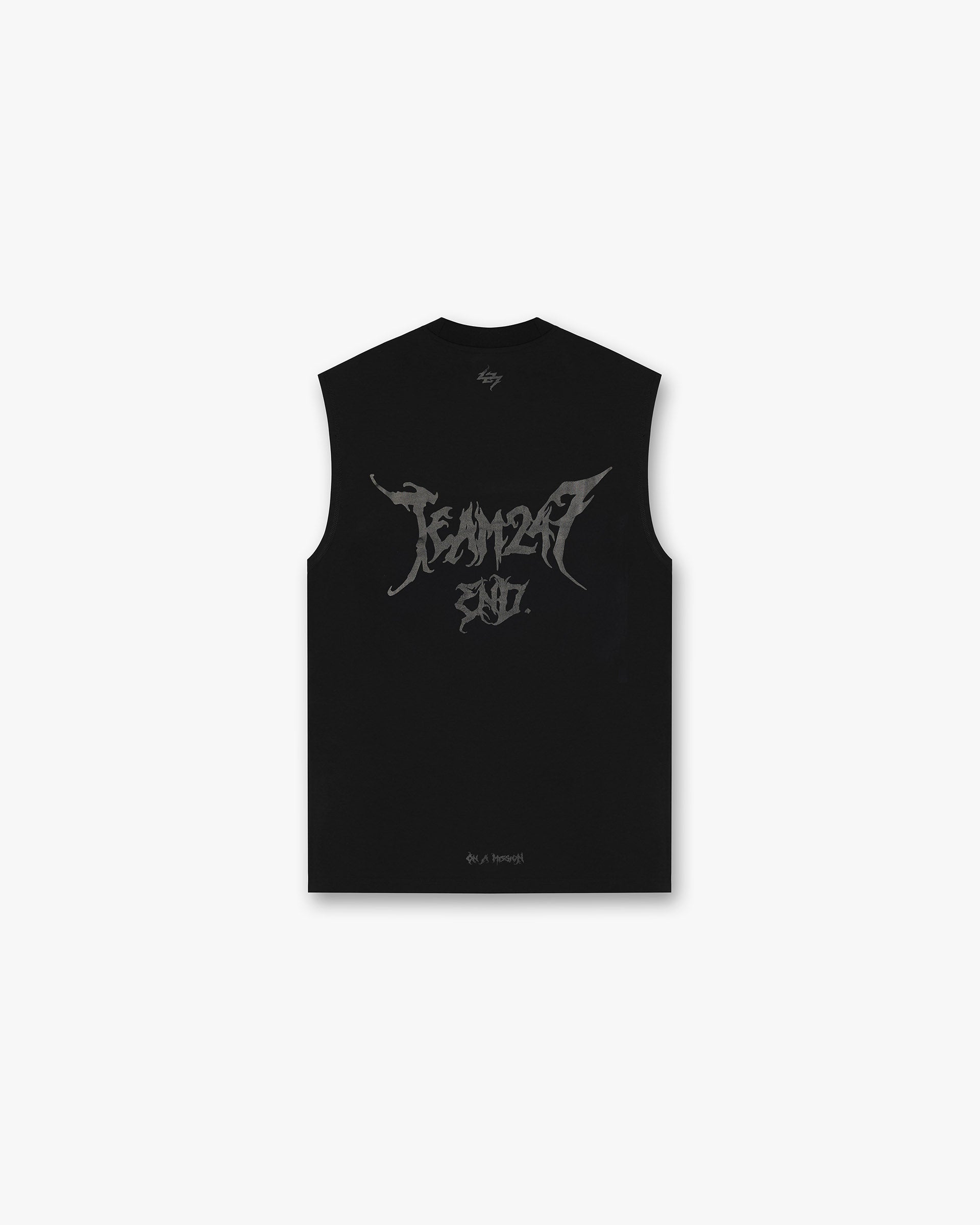 Back product image of a mens black tank on a plain white background | Team 247 X END Oversized Tank in Jet Black | Drirelease fabric oversized tank | 247 T-Shirts | Represent Clo