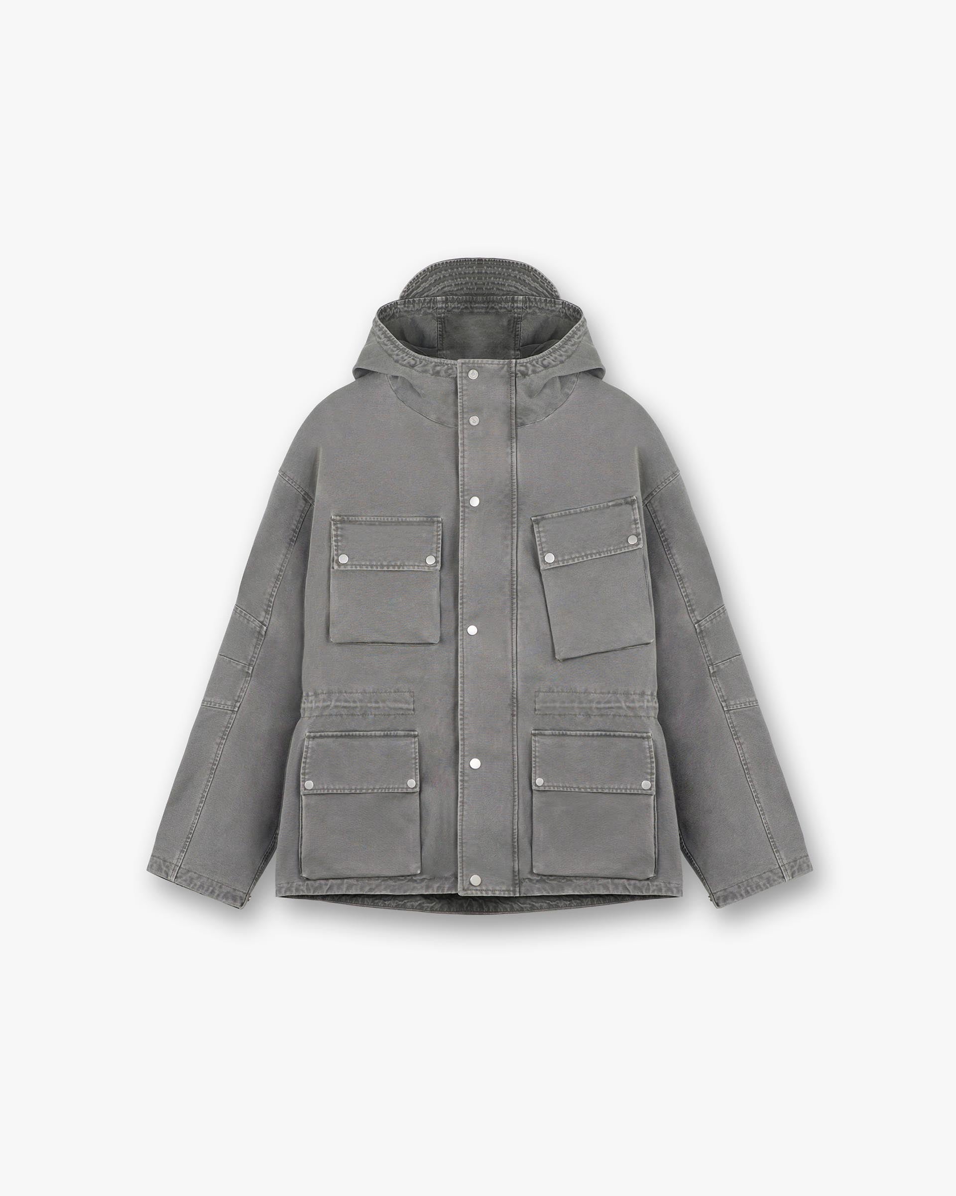 Front product image of a mens grey jacket on a plain white background | Represent X Belstaff Enduro Jacket in Shadow | Outerwear with rugged design | Exclusives Outerwear | Represent Clo