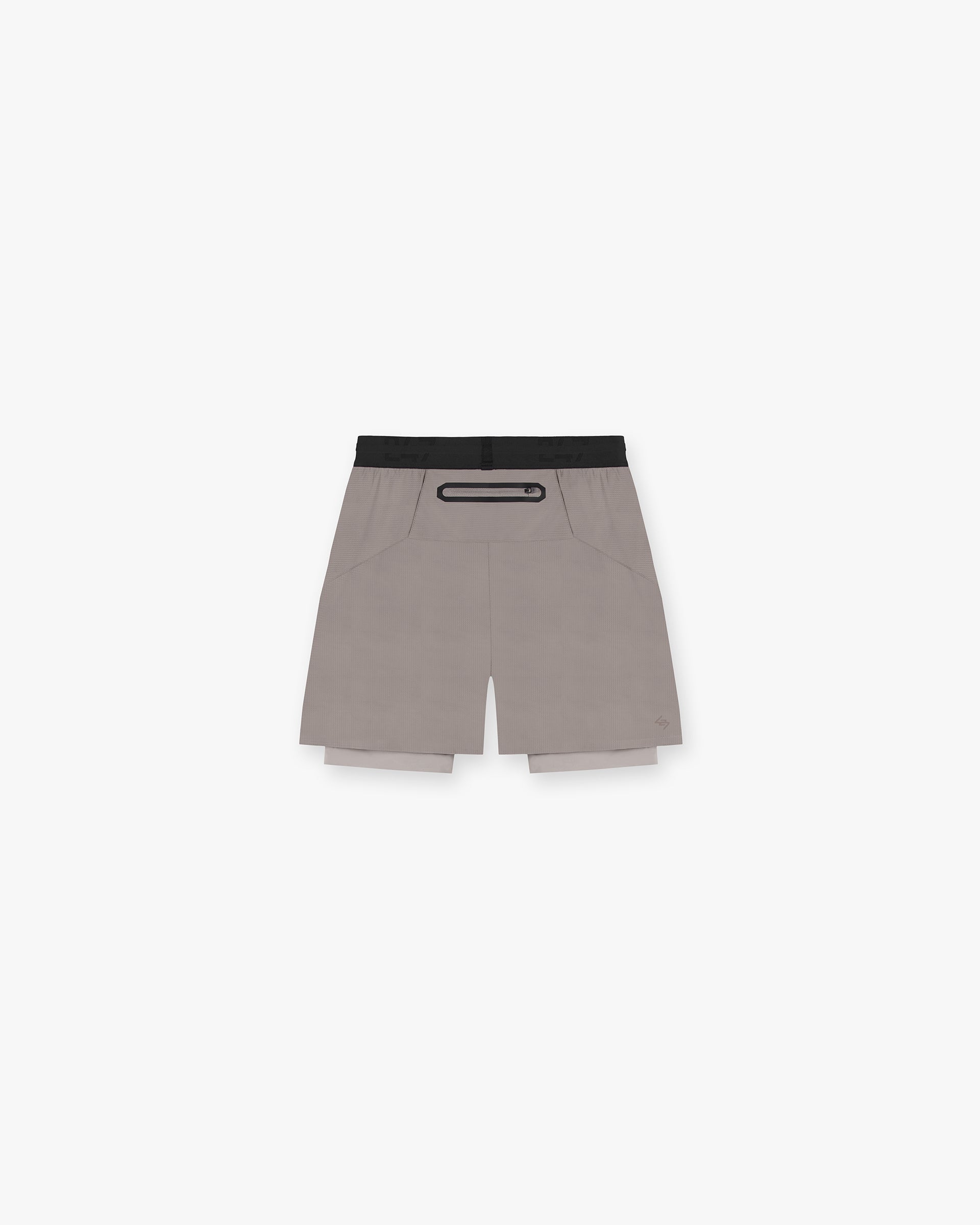 Back product image of mens grey shorts on a plain white background | 247 Trail Short in Cinder | 2-in-1 trail shorts with 4-way stretch and 5-inch inseam | 247 Shorts | Represent Clo
