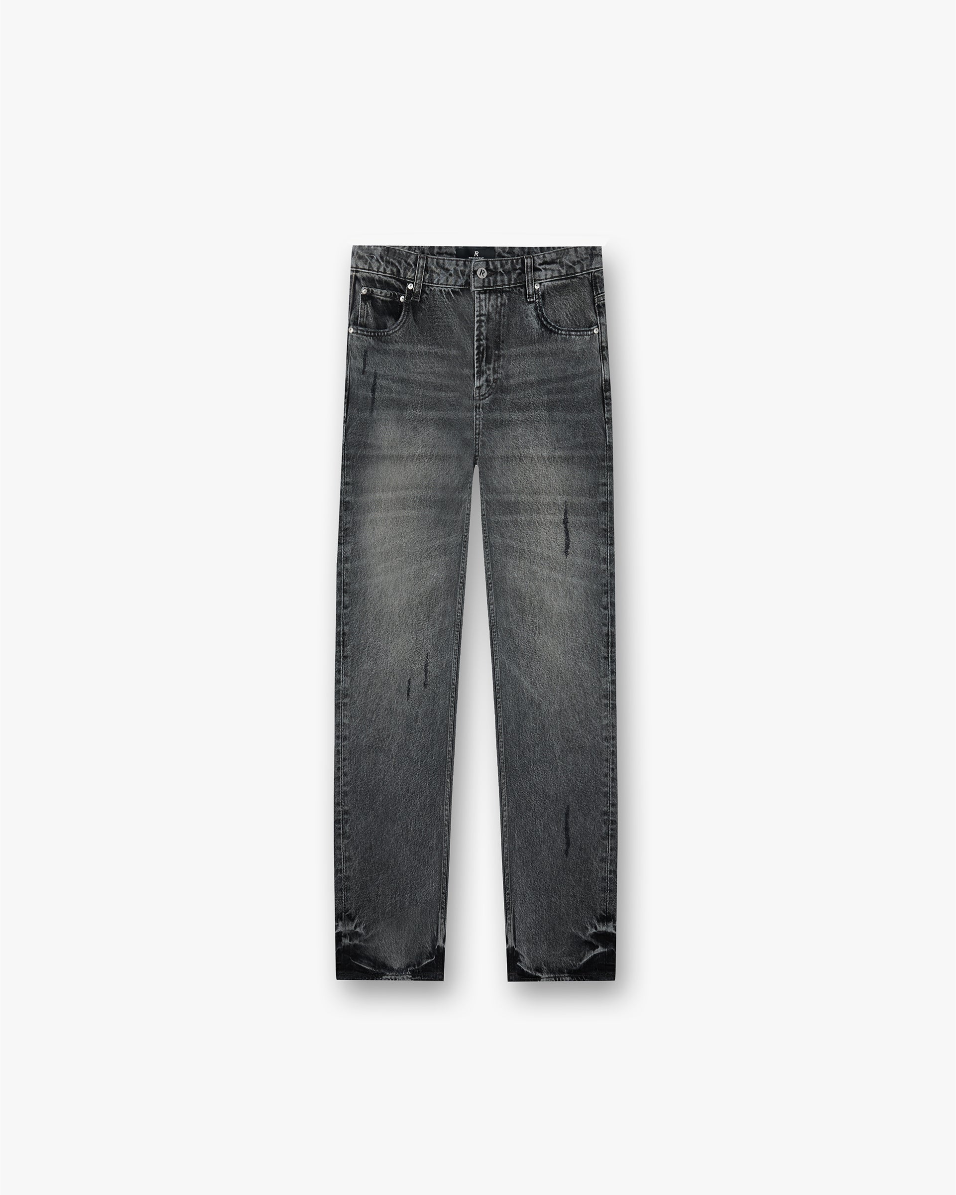 Front product image of mens charcoal denim on a plain white background | R2 Rep Denim in Charcoal | Heavy weight jersey cotton denim | FW24 Denim | Represent Clo