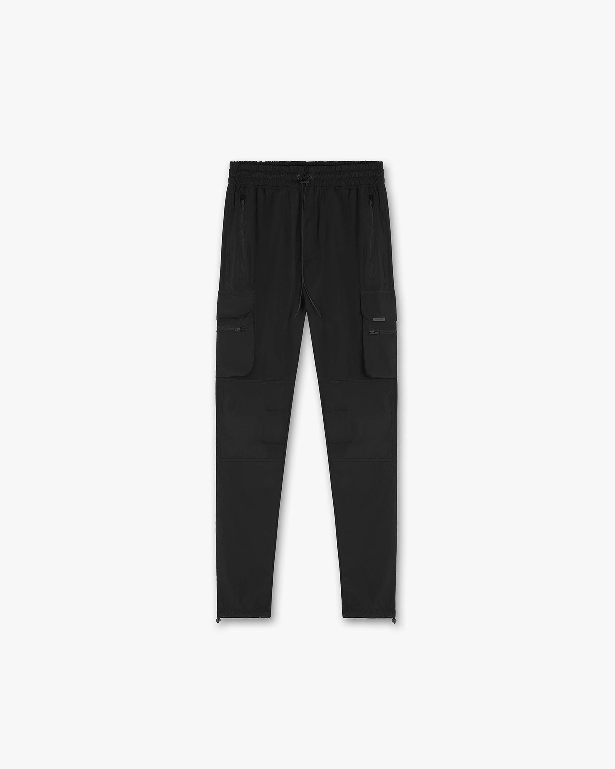 Front product image of mens black pants on a plain white background | 247 Pant in Black | Oversized boxy silhouette track jacket | 247 Pants | Represent Clo