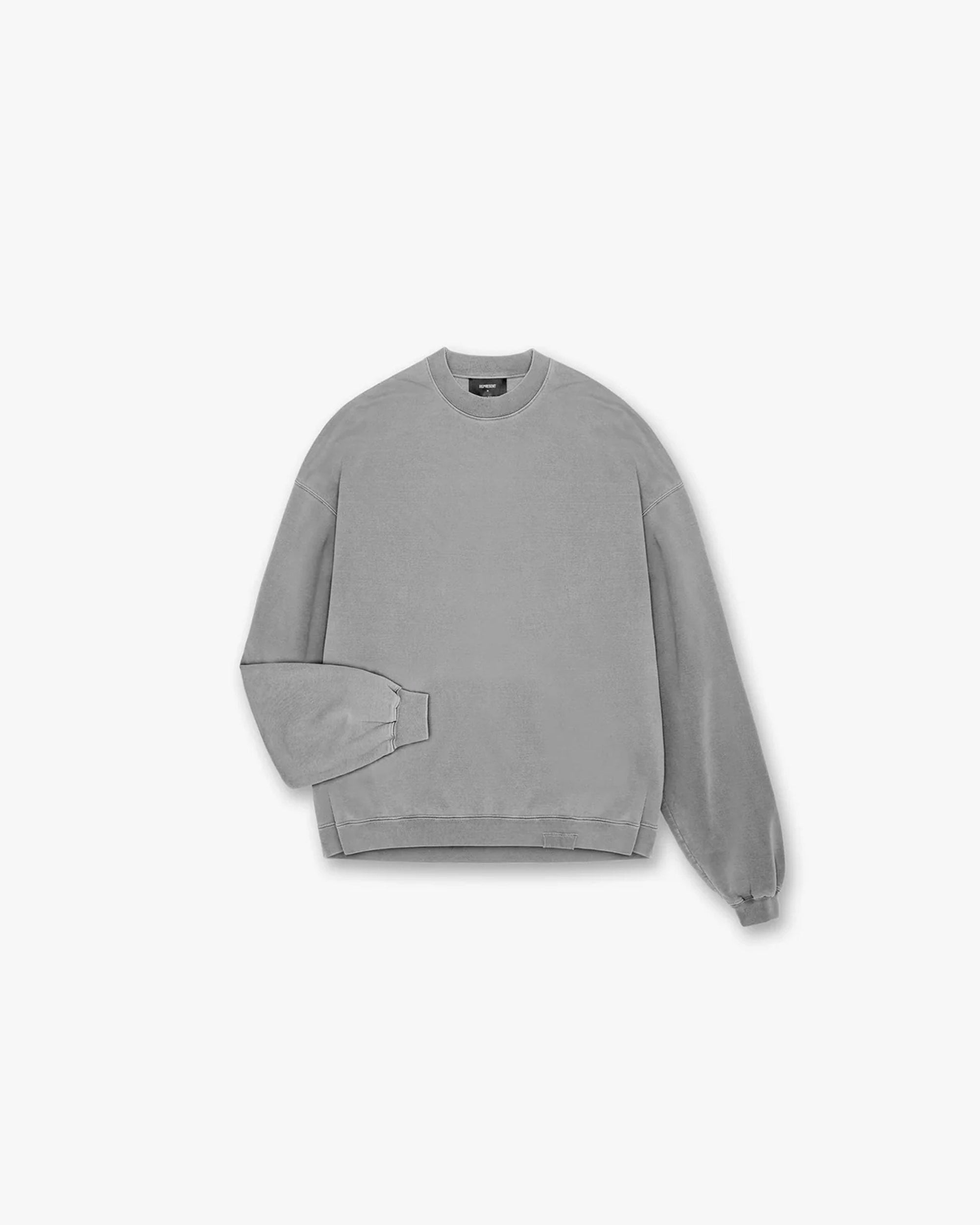Front product image of a mens grey sweater on a plain white background | Initial Sweater in Ultimate Grey | Super oversized sweater with 1x1 rib collar | Initial Sweaters | Represent Clo