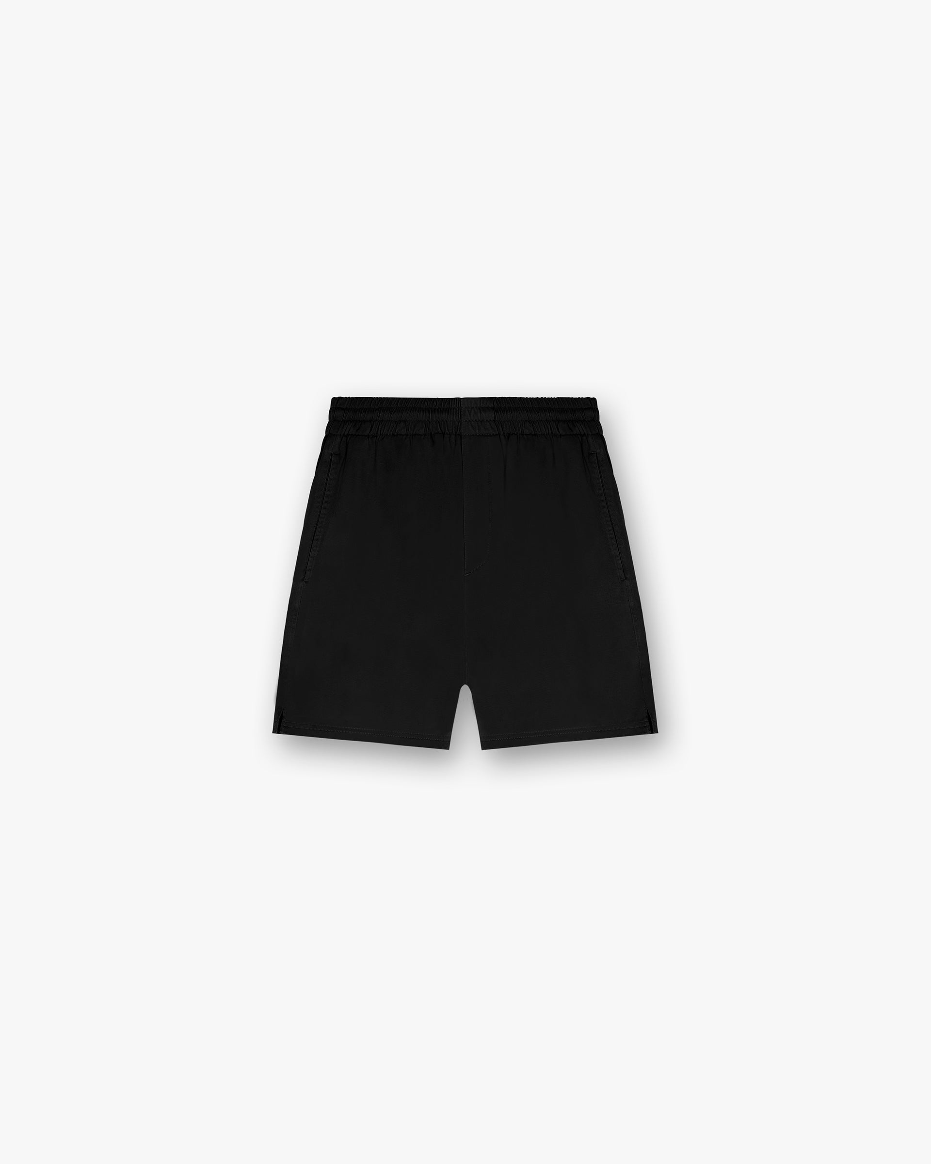 Front product image of mens black shorts on a plain white background | Resort Shorts in Jet Black | Relaxed fit shorts with elasticated waistband | SC24 Shorts | Represent Clo