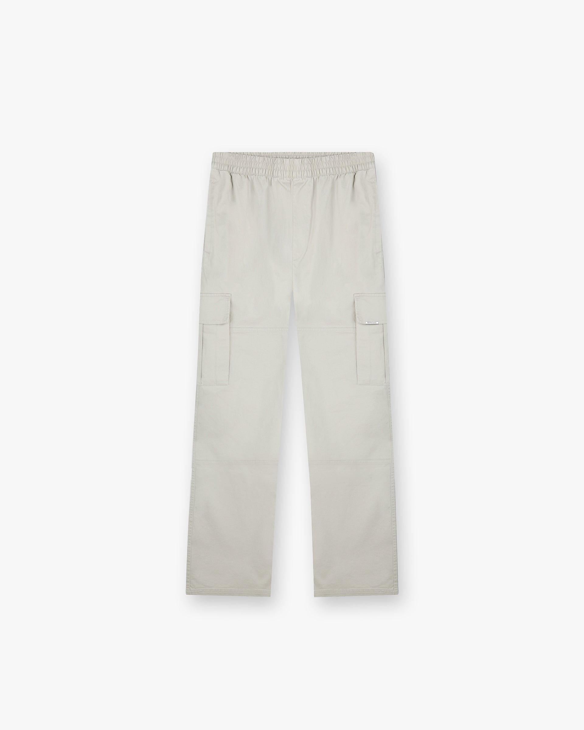 Front product image of mens stone cargo pants on a plain white background | Cargo Pant in Stone | Pants with multiple pockets and relaxed fit | FW24 Pants | Represent Clo