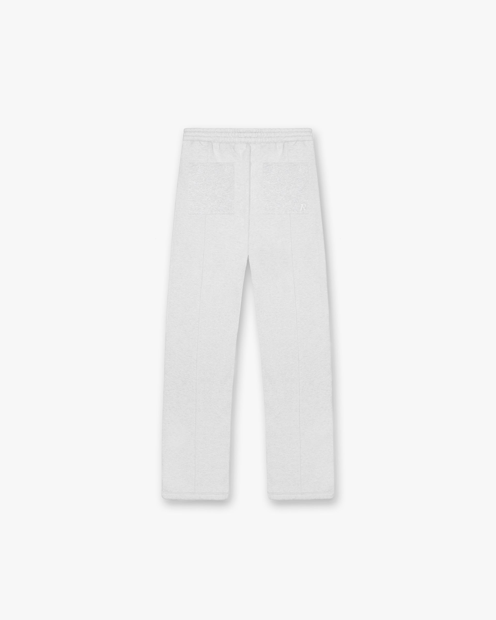 Back product image of mens grey sweatpants on a plain white background | Initial Sweatpant in Ice Grey Marl | Wide leg sweatpants with elasticated waistband and split hems | Initial Pants | Represent Clo