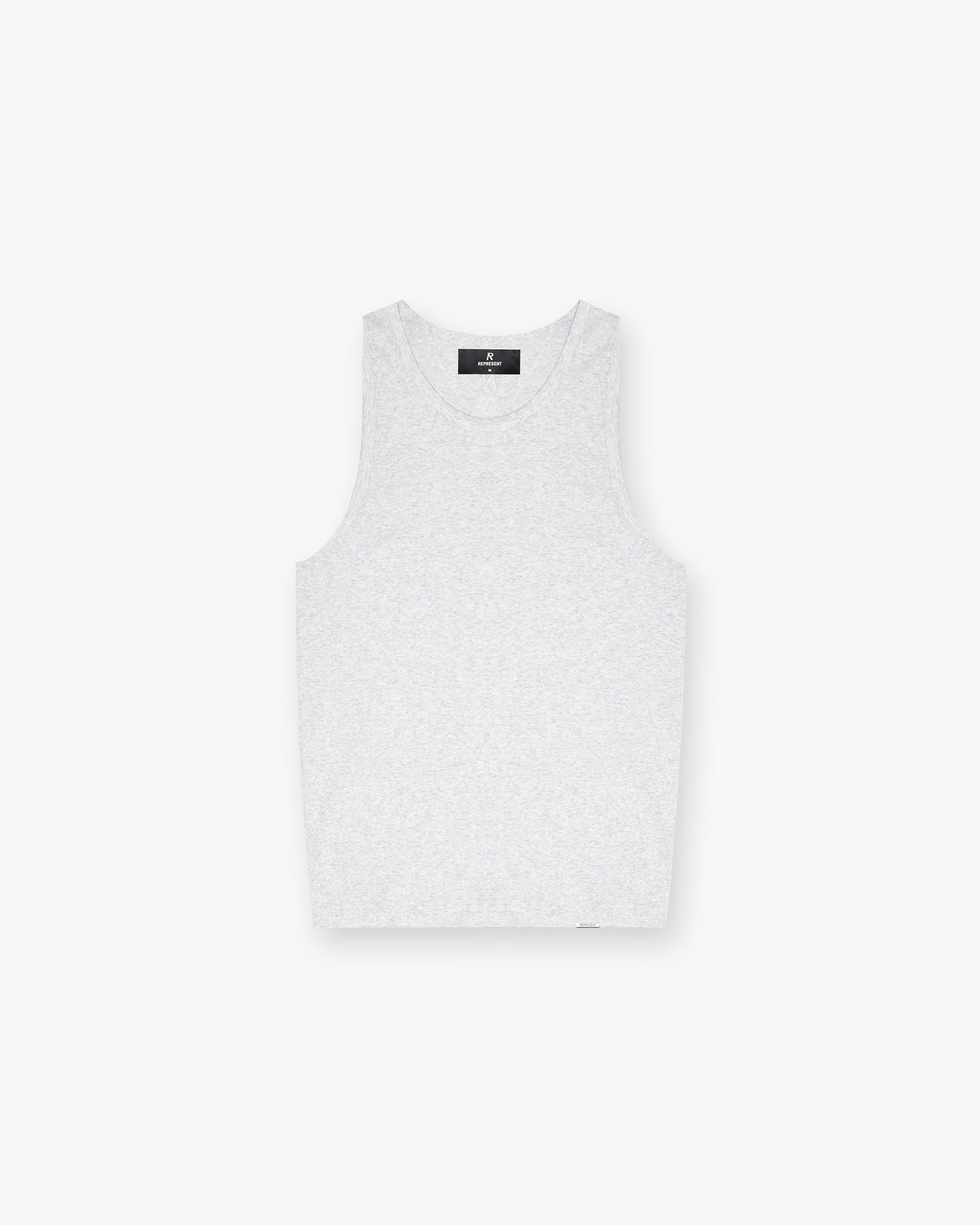 Front product image of a mens grey vest on a plain white background | Initial Rib Vest in Ice Grey Marl | Ribbed vest with a comfortable fit | Initial T-Shirts | Represent Clo