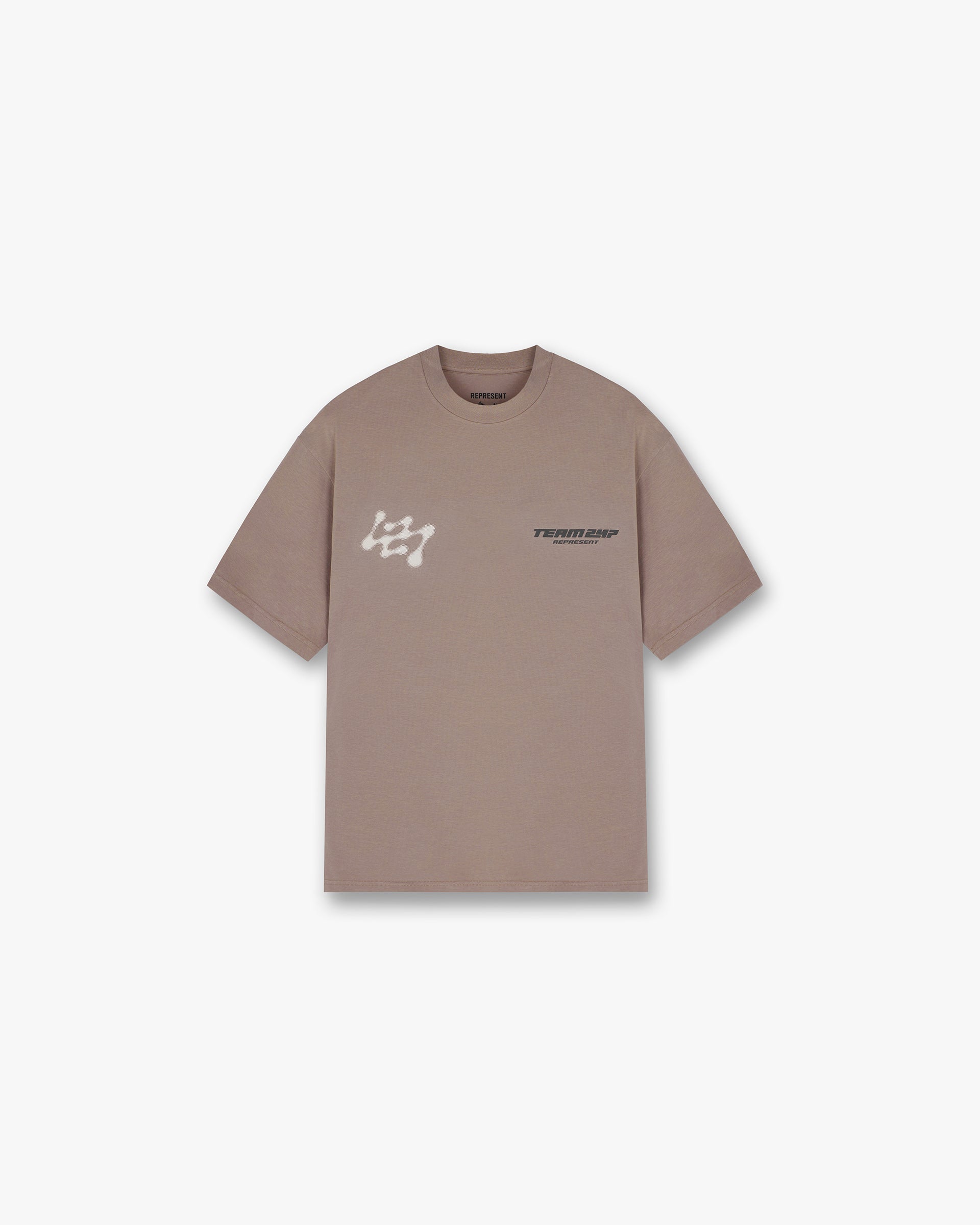 Front product image of a mens brown t-shirt on a plain white background | 247 Future Terrains Oversized T-Shirt in Umber | Oversized t-shirt | 247 T-Shirts | Represent Clo