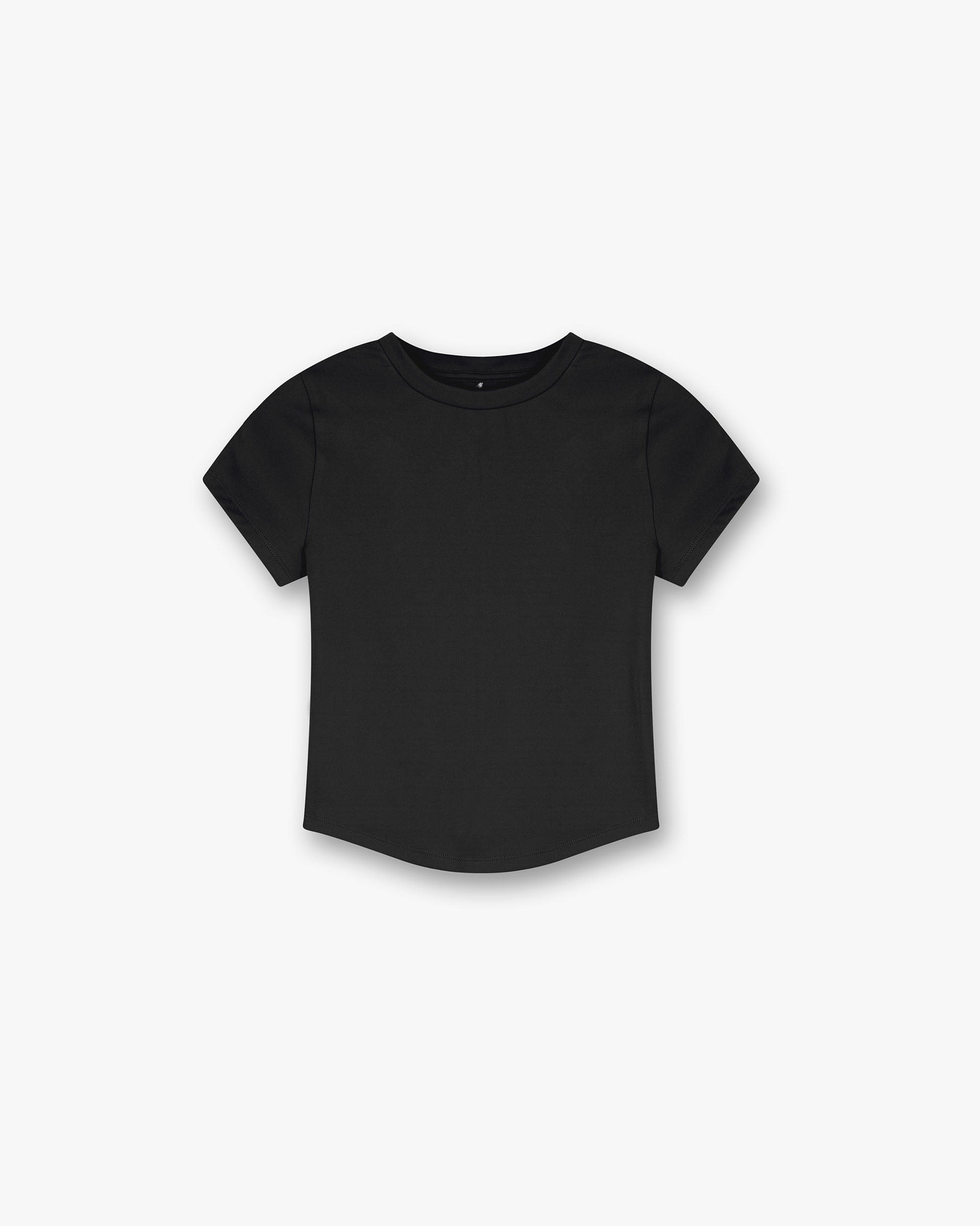 Front product image of a womens black t-shirt on a plain white background | Owners Club Baby T-Shirt in Jet Black | Classic fitted womens t-shirt | Womens Owners Club Tops | Represent Clo