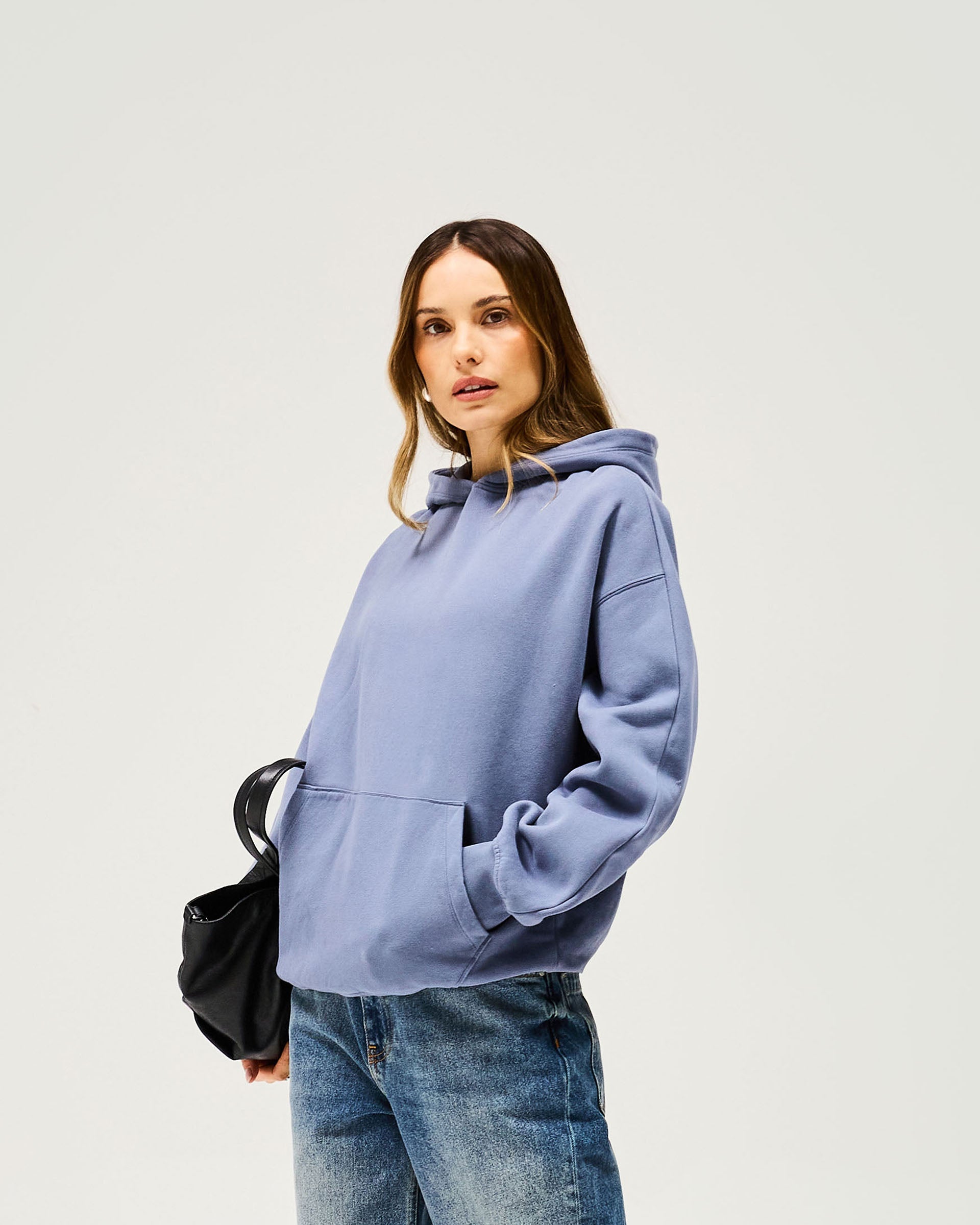 Back product image of a womens blue hoodie on a plain white background | Owners Club Boyfriend Hoodie in Steel Blue | Hoodie with ribbed hem and cuffs | Womens Owners Club Hoodies | Represent Clo