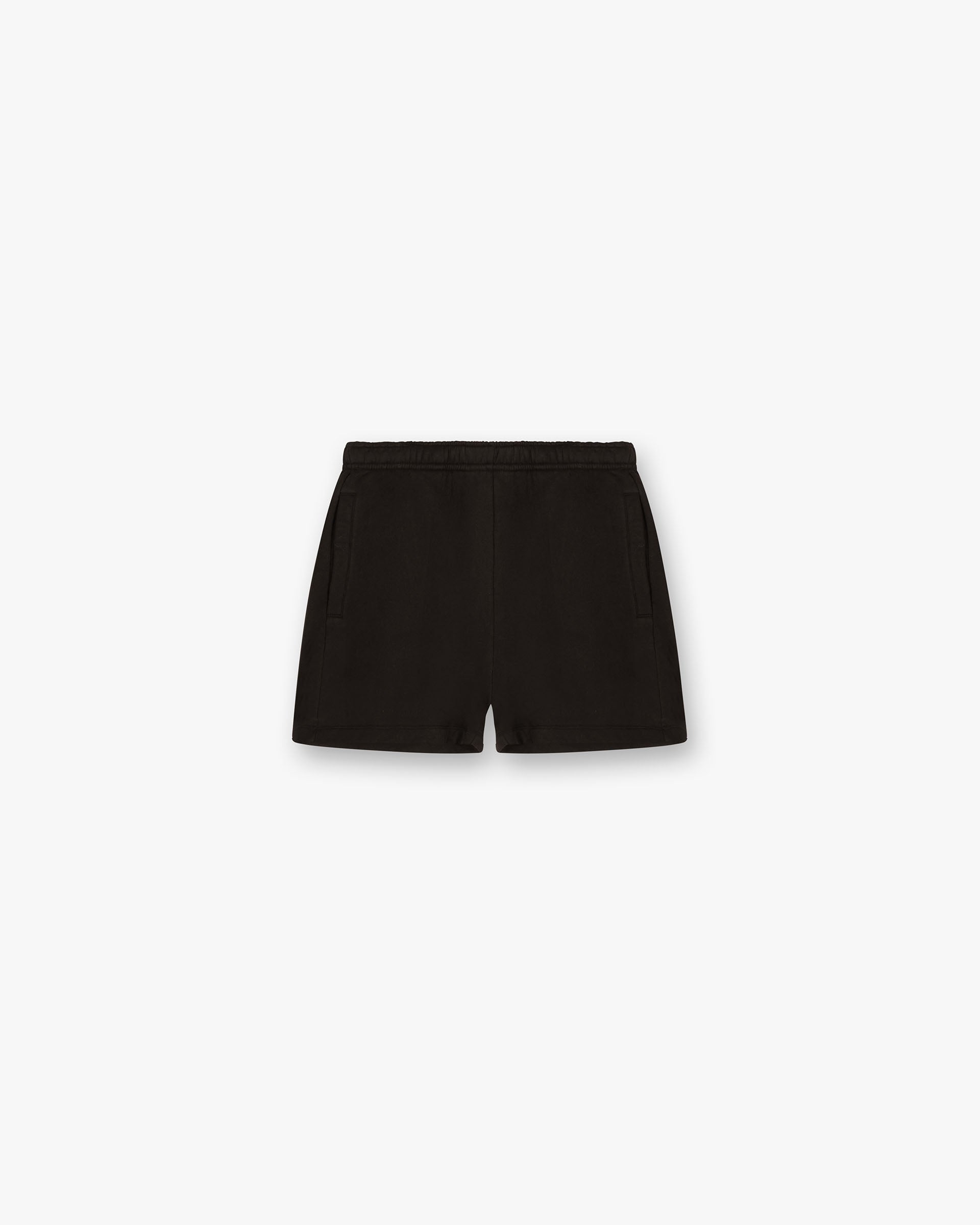 Front product image of a womens black shorts on a plain white background | Owners Club Short in Black Coffee | Shorts with ribbed hem | Womens Owners Club Shorts | Represent Clo