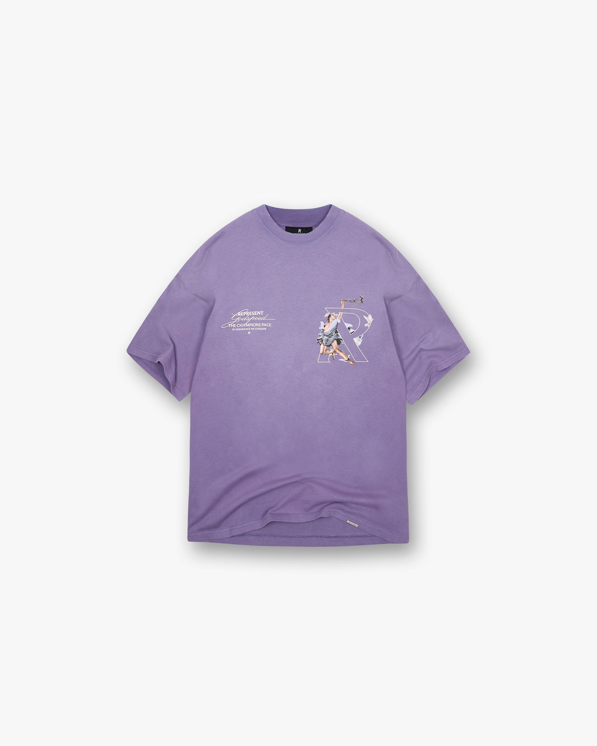 Front product image of a mens purple t-shirt on a plain white background | Hermes T-Shirt in Purple | Oversized t-shirt with Team 247 branding | FW24 T-Shirts | Represent Clo