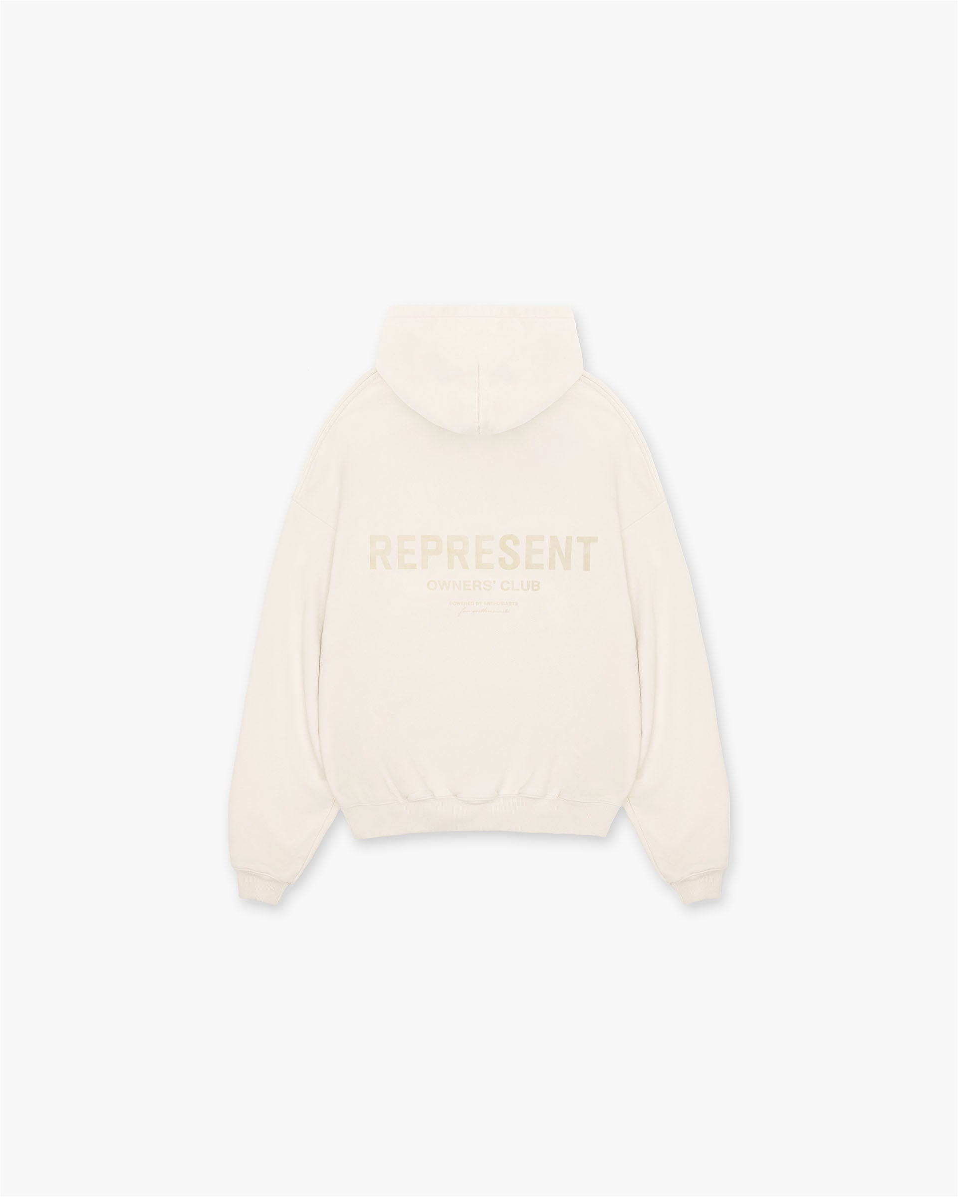 Front product image of a mens cream hoodie on a plain white background | Represent Owners Club Hoodie in Buttercream | Oversized hoodie with lightweight and breathable fabric | Owners Club Hoodies | Represent Clo