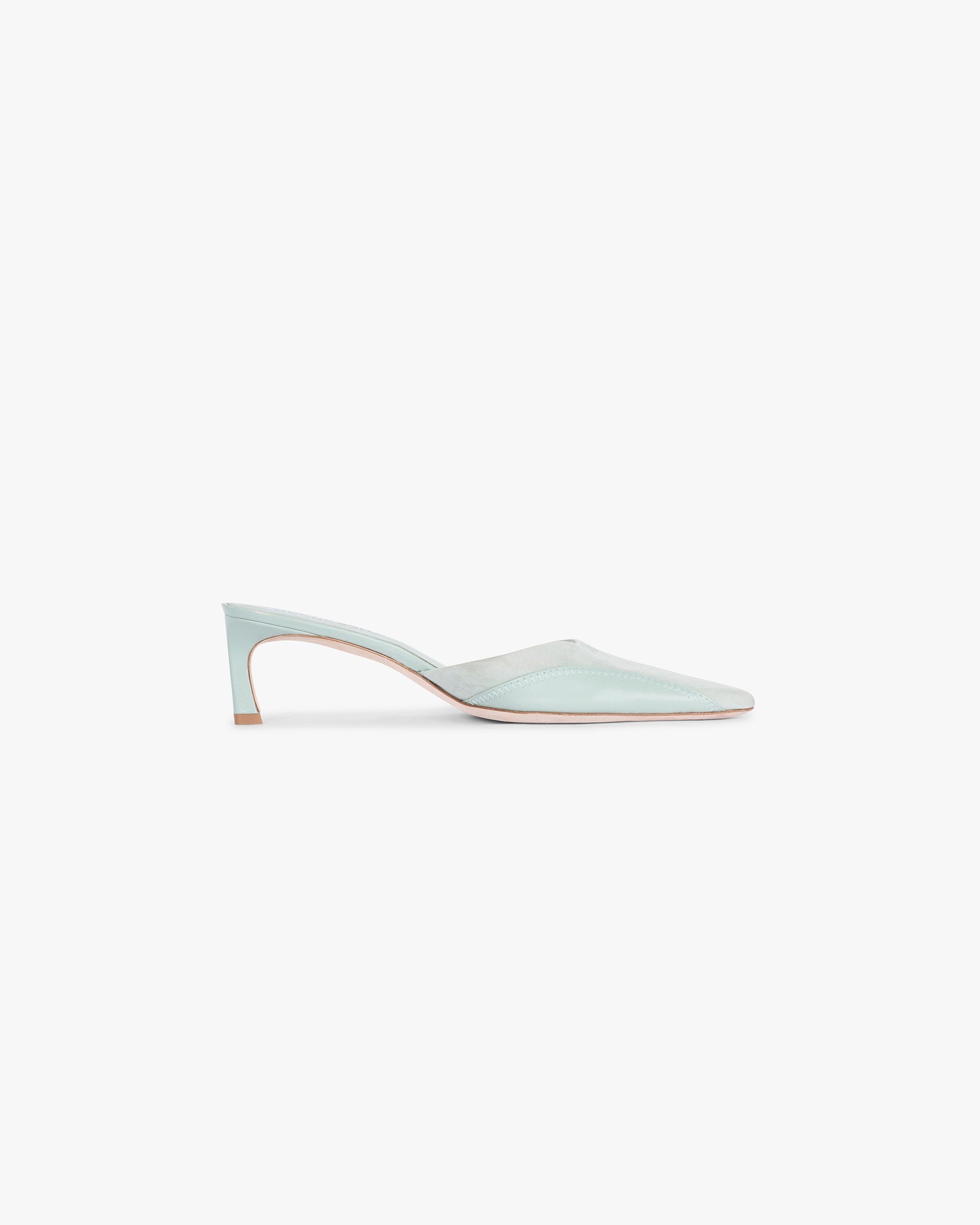 Front product image of womens green pointed mule on a plain white background | Pointed Mule in Basil | Nylon footwear with sleek pointed toe design | Womens SS25 Footwear | Represent Clo