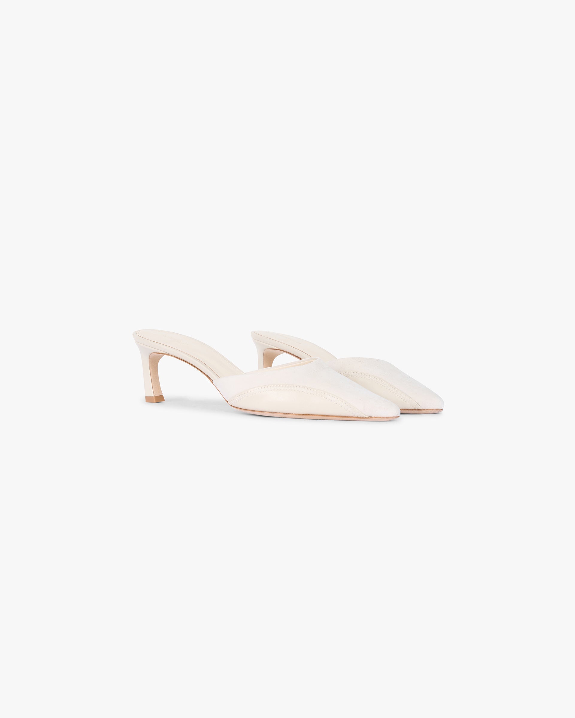 Back product image of a womens ecru mule on a plain white background | Pointed Mule in Ecru | Leather mule with pointed toe and slim heel | Womens SS25 Footwear | Represent Clo