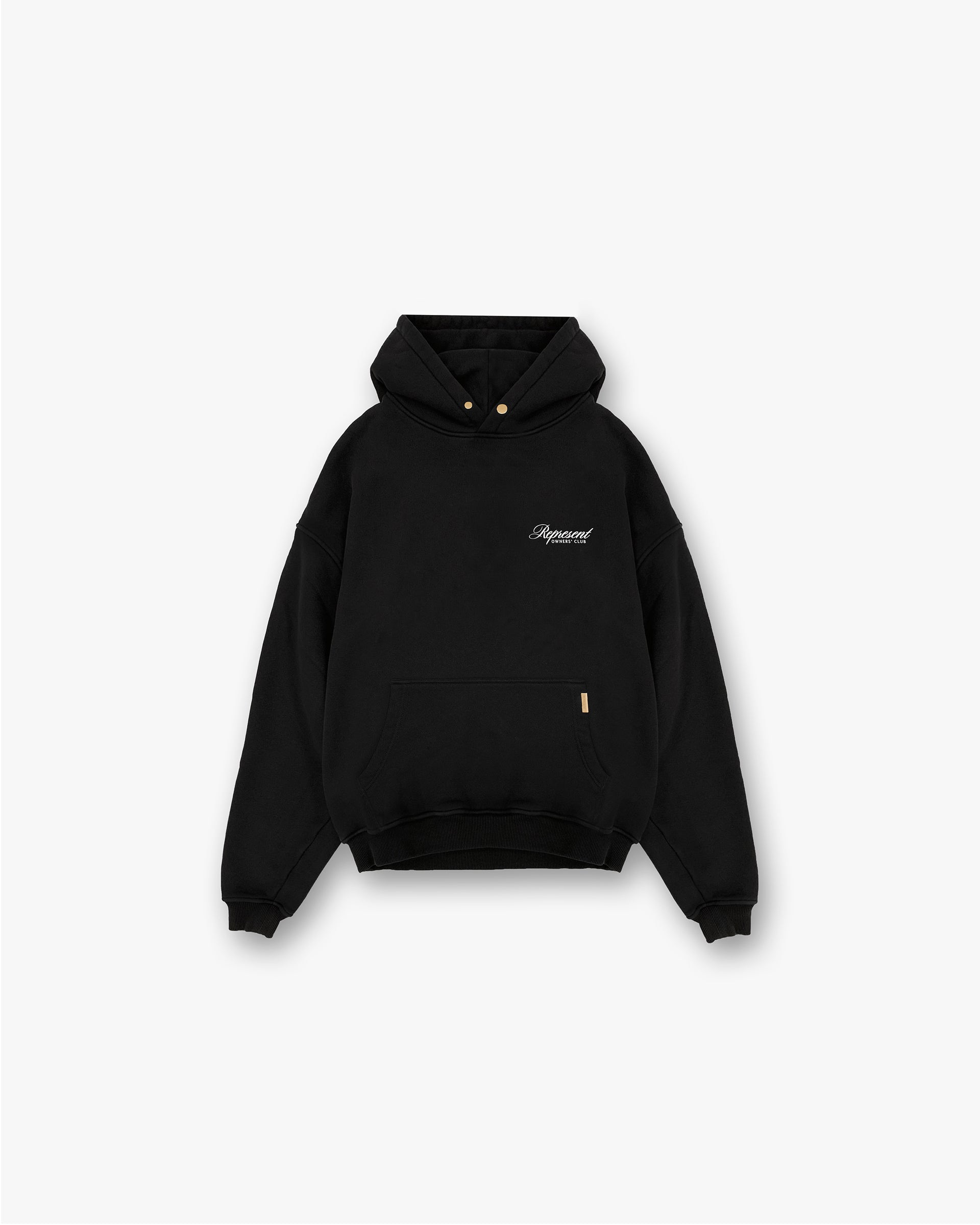 Front product image of a mens black hoodie on a plain white background | Represent X Harrods Bear Owners Club Hoodie in Jet Black | Hoodie with exclusive collaboration design | Exclusives Hoodies | Represent Clo