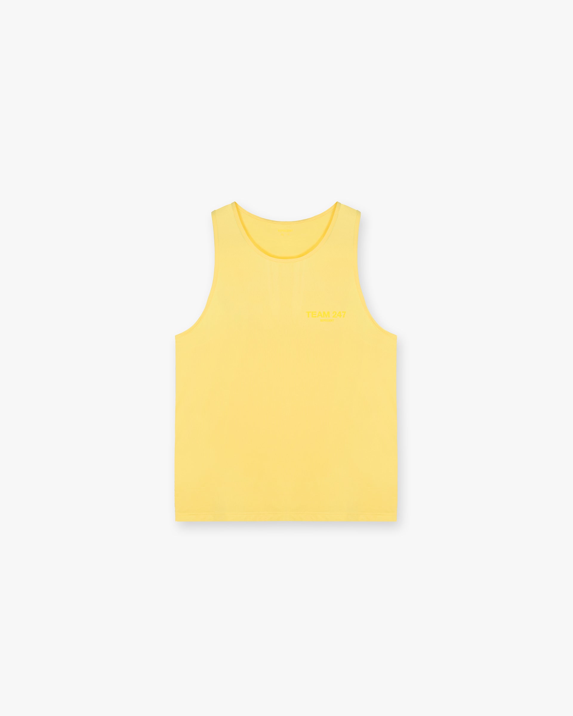 Front product image of a mens lemon vest on a plain white background | Team 247 Run Vest in Lemon | Lightweight breathable running vest | 247 T-Shirts | Represent Clo