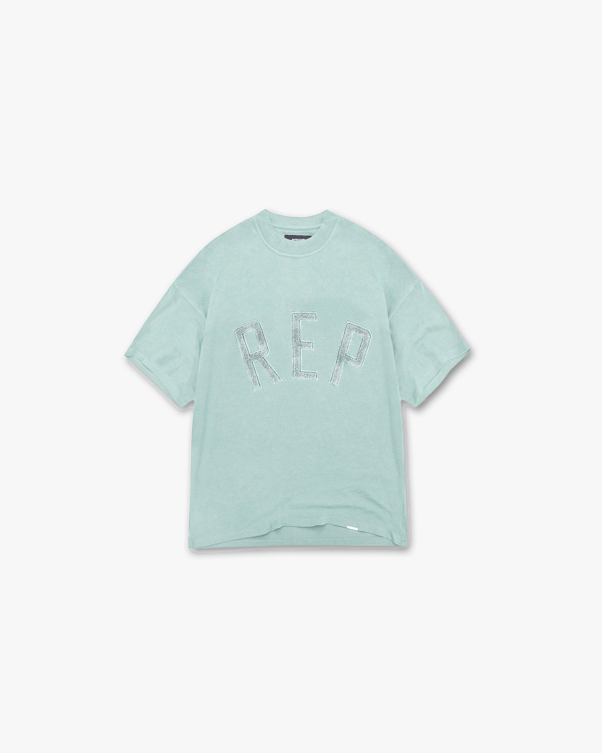 Front product image of a mens green t-shirt on a plain white background | Rep Applique T-Shirt in Forest Green | Classic fit t-shirt with applique detailing | SS25 T-Shirts | Represent Clo
