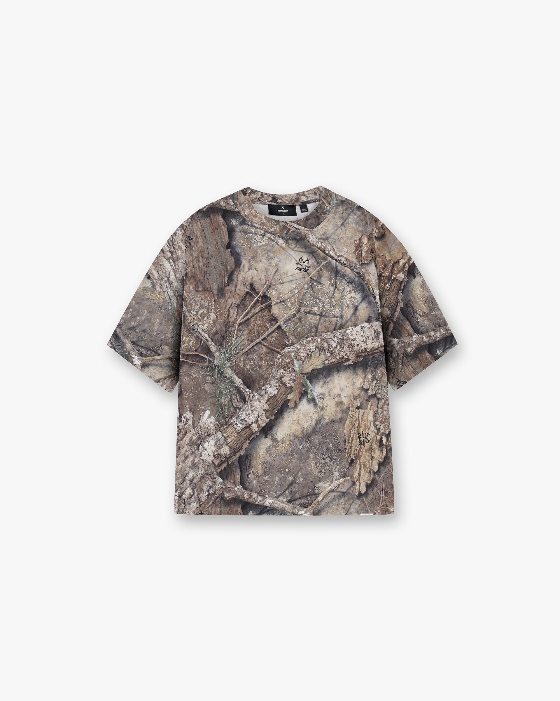 Front product image of a mens camo t-shirt on a plain white background | Realtree Camo T-Shirt in Camo | Oversized fit t-shirt with camo pattern | SS25 T-Shirts | Represent Clo