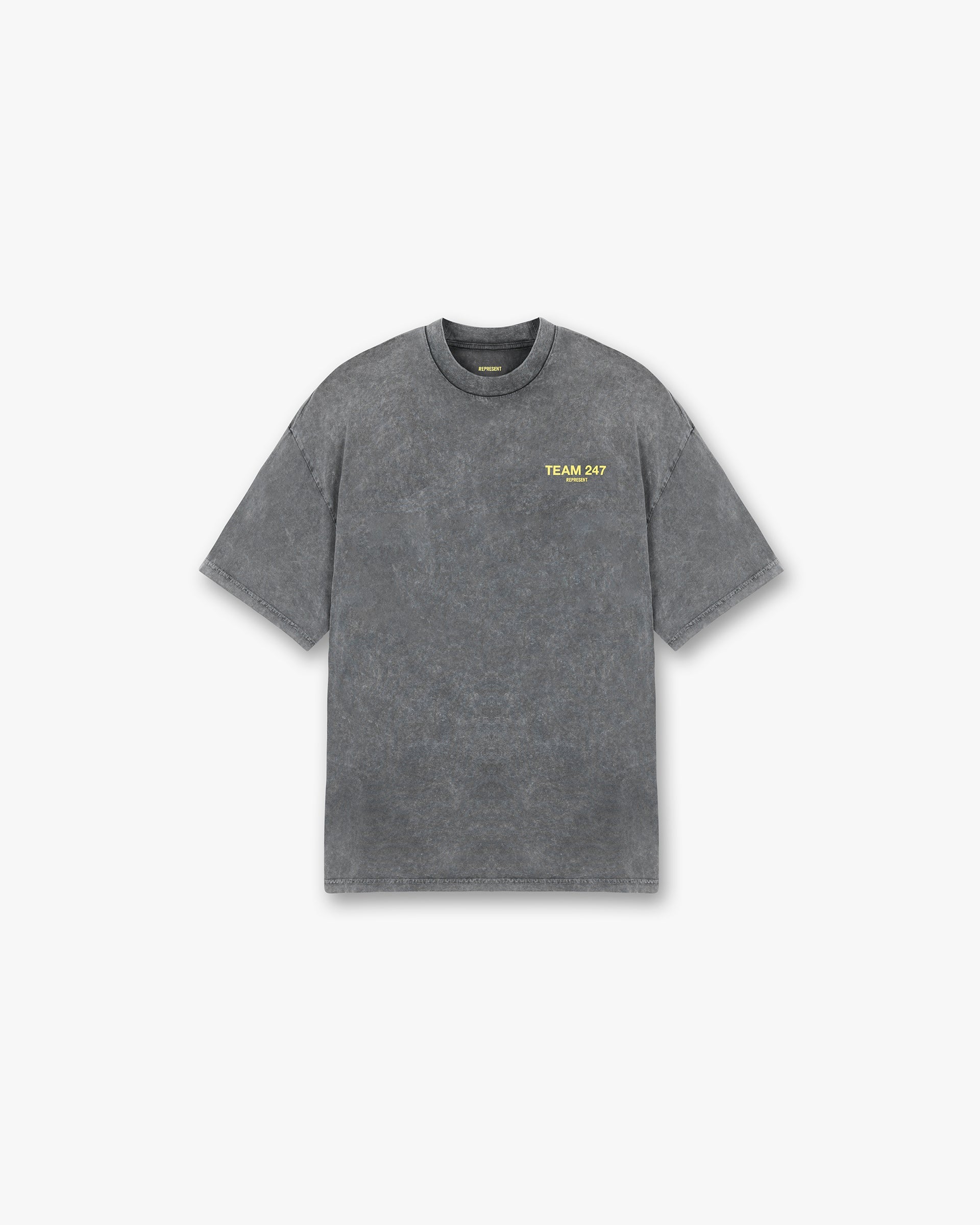 Front product image of a mens grey t-shirt on a plain white background | Team 247 Oversized T-Shirt in Pewter Lemon | Oversized mens t-shirt | 247 T-Shirts | Represent Clo