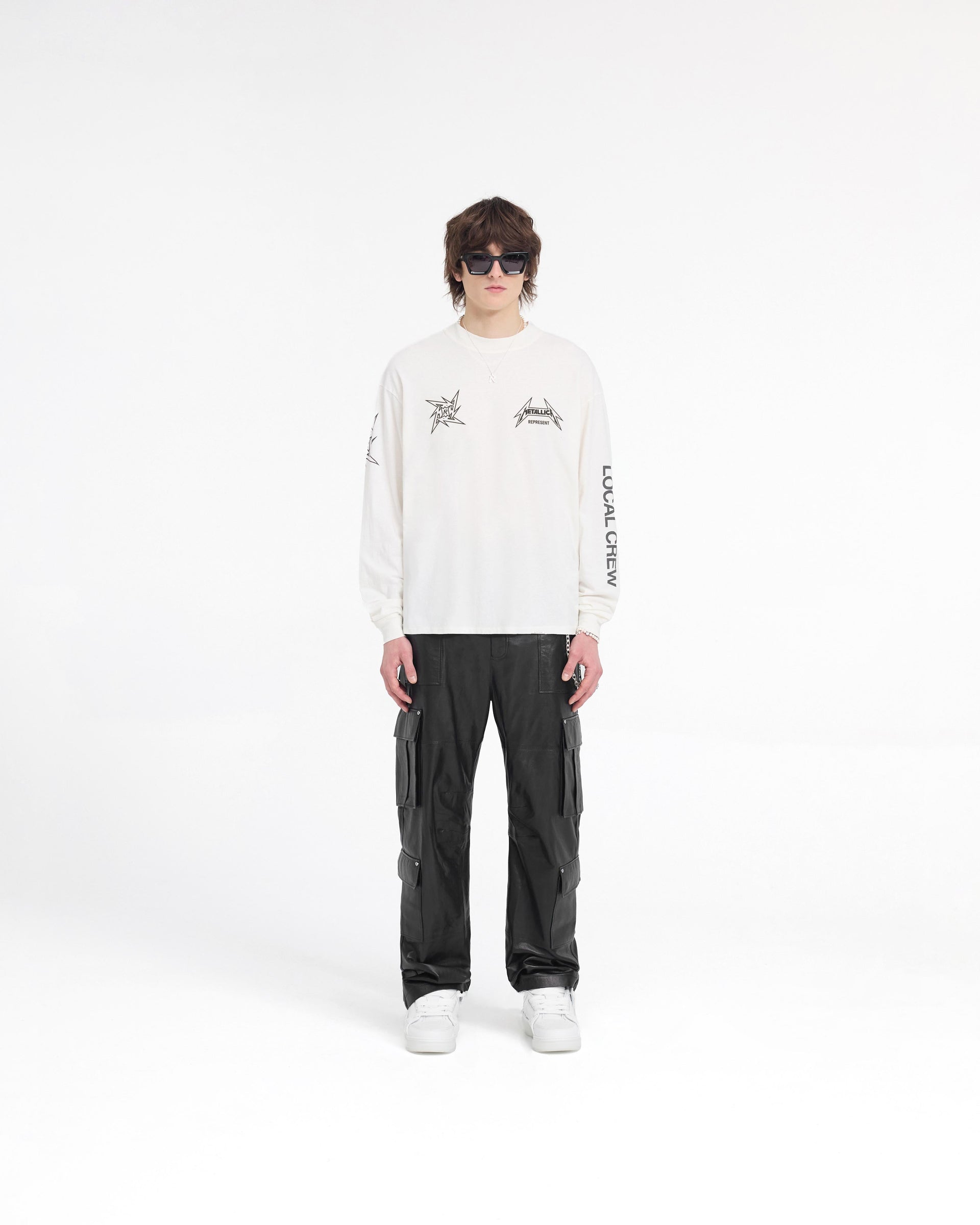 Represent X Metallica™️ Local Crew Langarm-T-Shirt - Mattweiß
