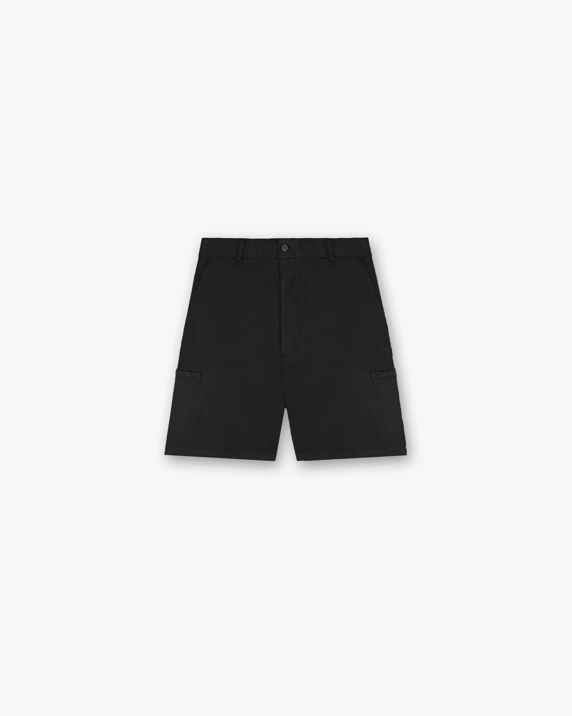 Front product image of mens black cargo shorts on a plain white background | Season Cargo Short in Jet Black | Cargo shorts with multiple pockets | SS25 Shorts | Represent Clo
