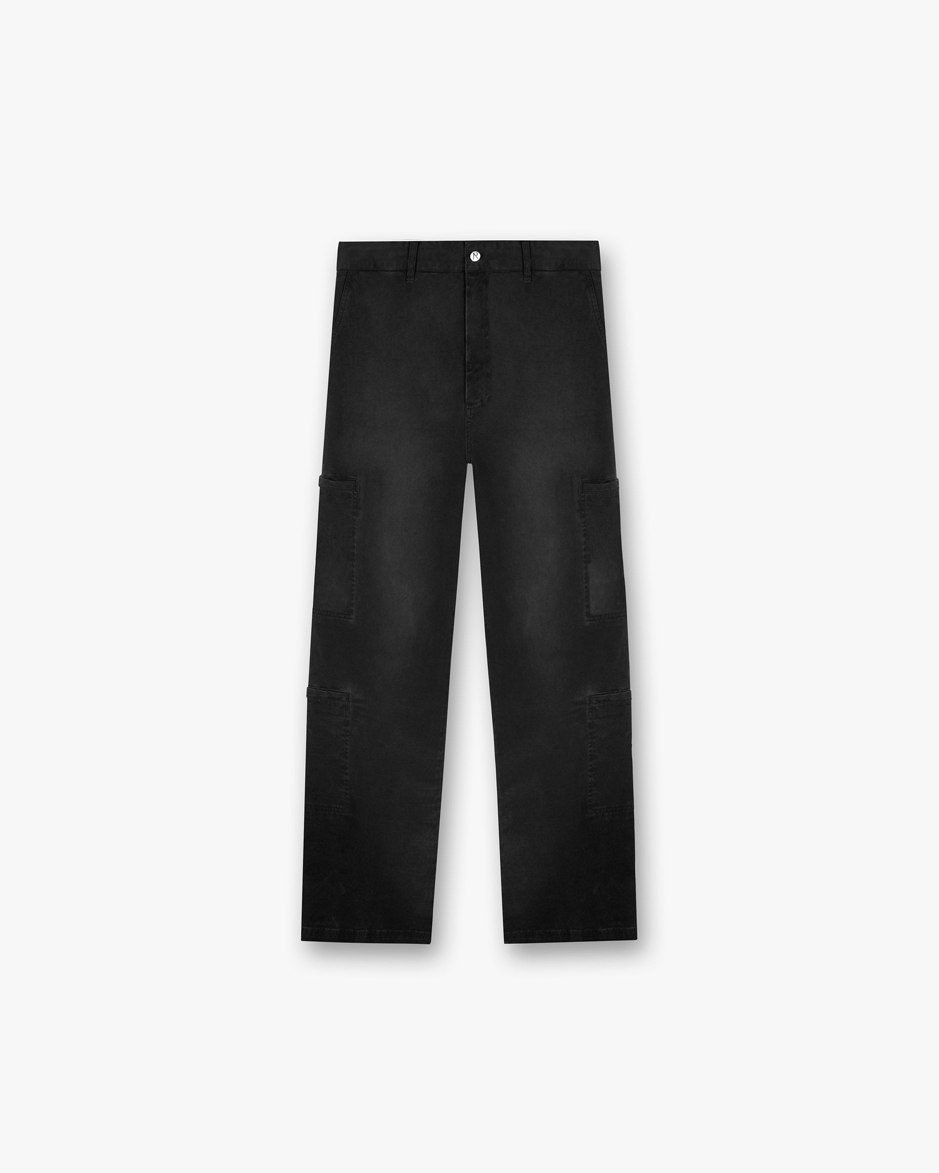 Front product image of mens black cargo pants on a plain white background | Season Cargo Pant in Jet Black | Cotton cargo pants | SS25 Pants | Represent Clo