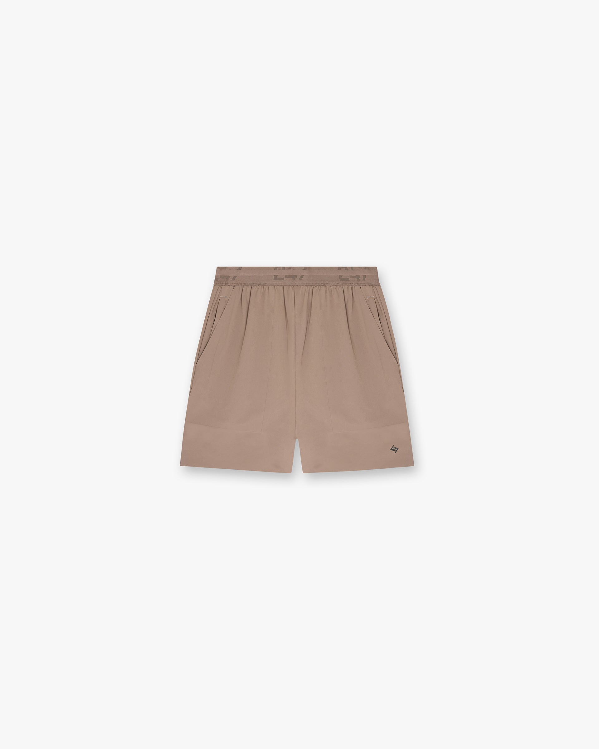 Back product image of mens umber shorts on a plain white background | Team 247 Fused Shorts in Umber | Shorts with branded waistband and quick drying fabric | 247 Shorts | Represent Clo