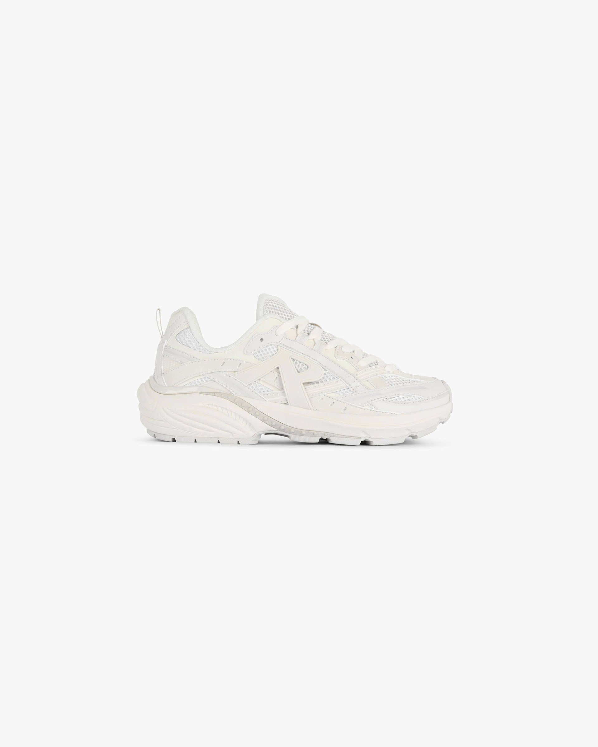 Front product image of mens off white shoe on a plain white background | Storm Runner in Off White | Sleek footwear design with Represent branding | FW24 Footwear | Represent Clo