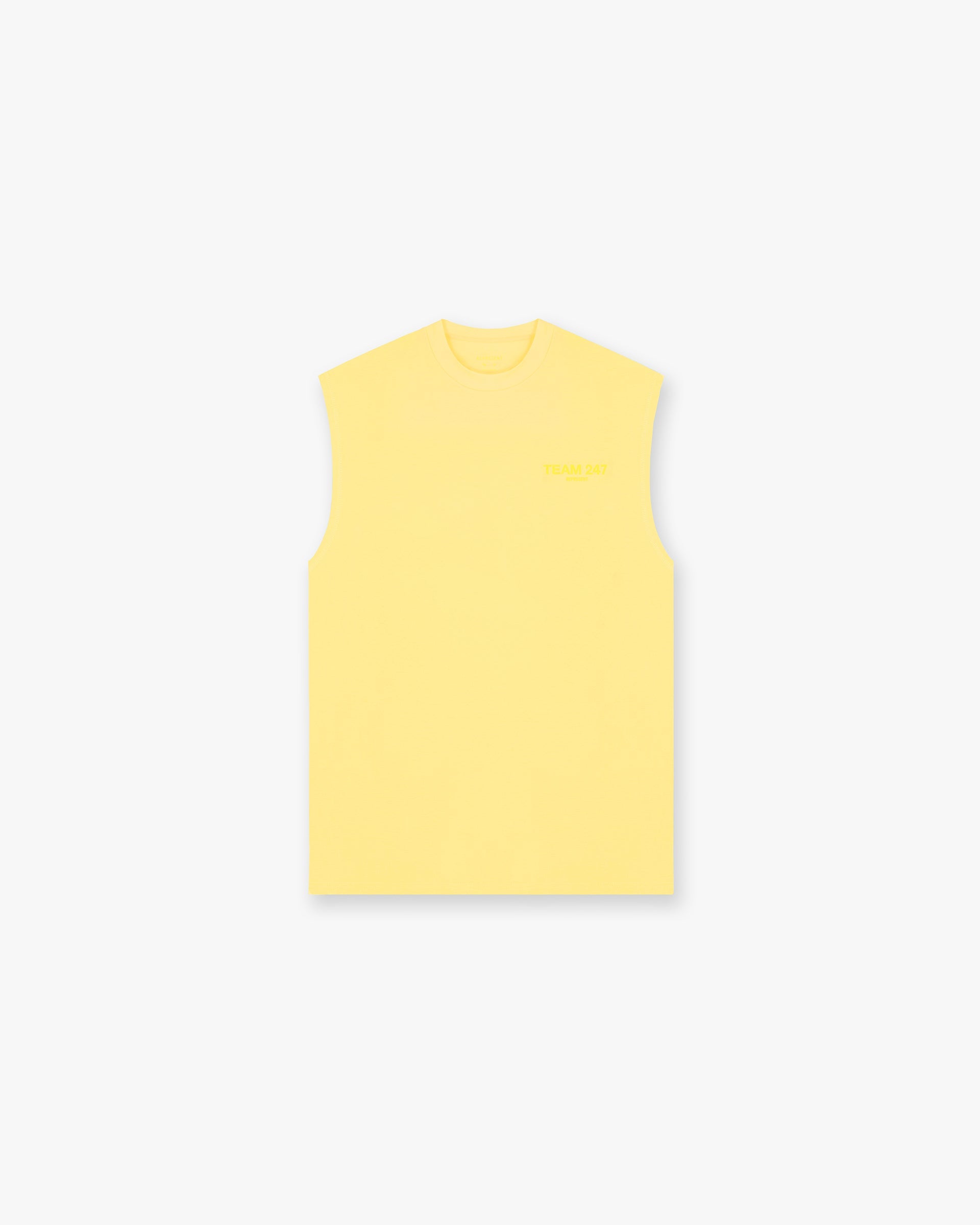 Front product image of a mens lemon tank top on a plain white background | Team 247 Oversized Tank in Lemon | Tank top with neck and armhole binding | 247 T-Shirts | Represent Clo