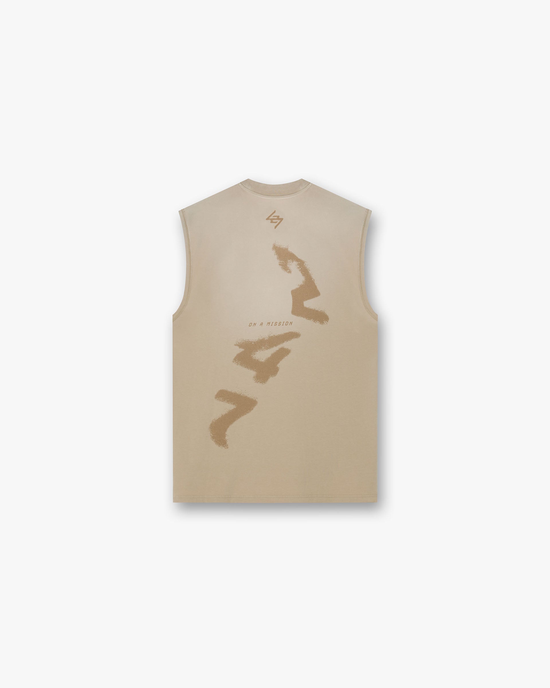 Front product image of a mens grey tank top on a plain white background | 247 Motion Oversized Tank in Pebble | Tank with built-in bra and dropped neckline | 247 T-Shirts | Represent Clo