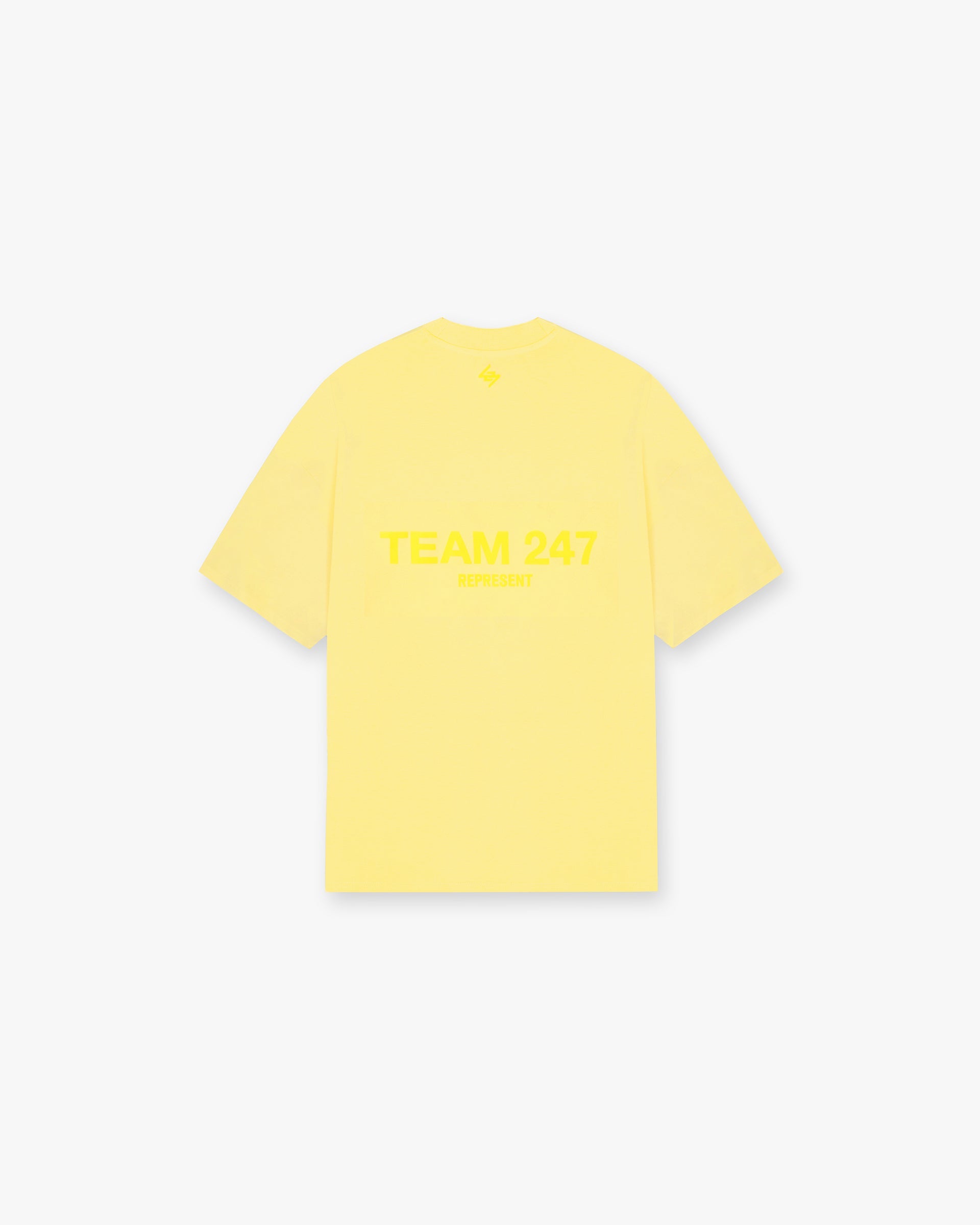 Back product image of a mens yellow t-shirt on a plain white background | Team 247 Oversized T-Shirt in Lemon | Quick drying oversized training t-shirt | 247 T-Shirts | Represent Clo