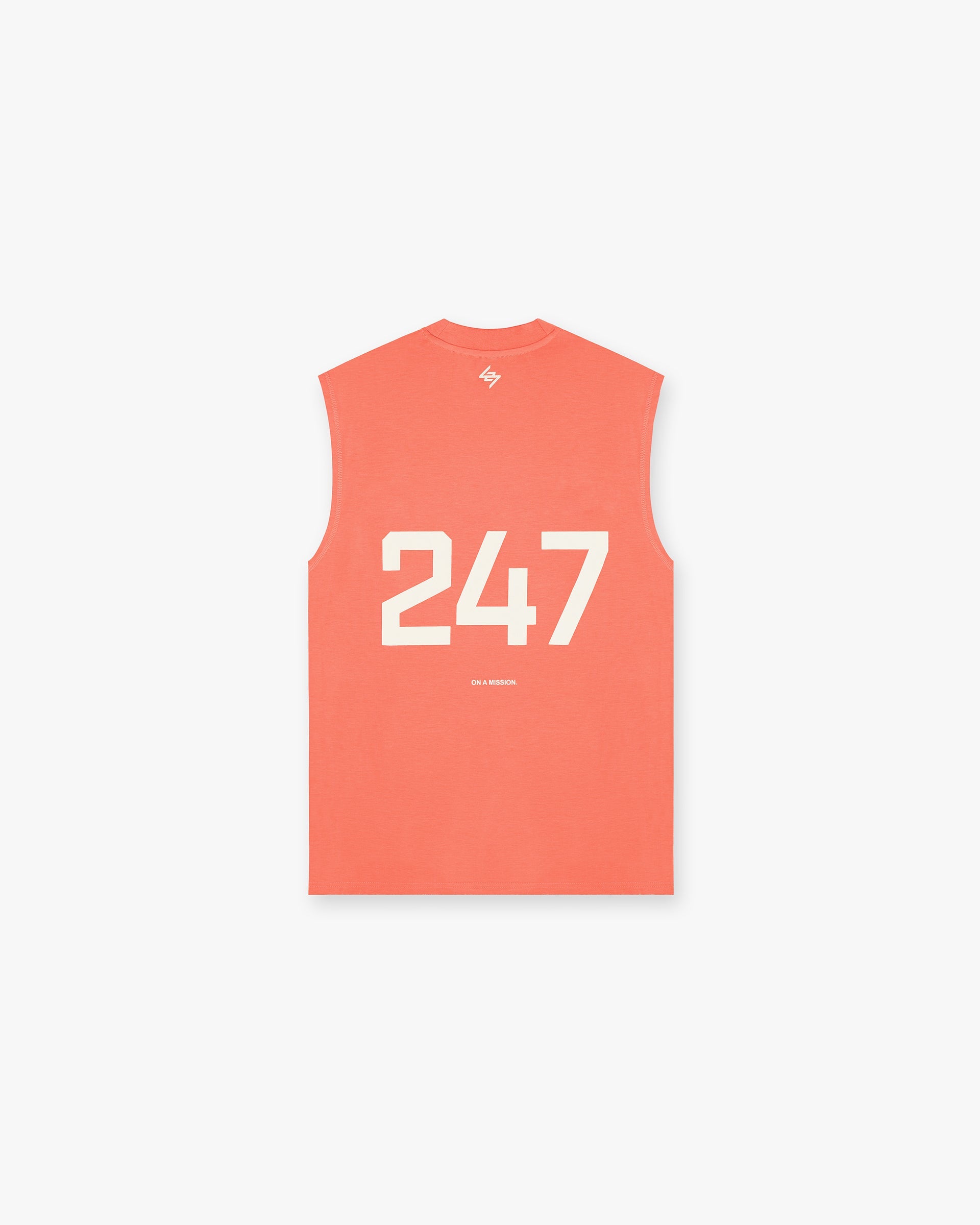 Back product image of a mens coral tank top on a plain white background | 247 Oversized Tank in Coral | Oversized tank top with 4-way stretch | 247 T-Shirts | Represent Clo