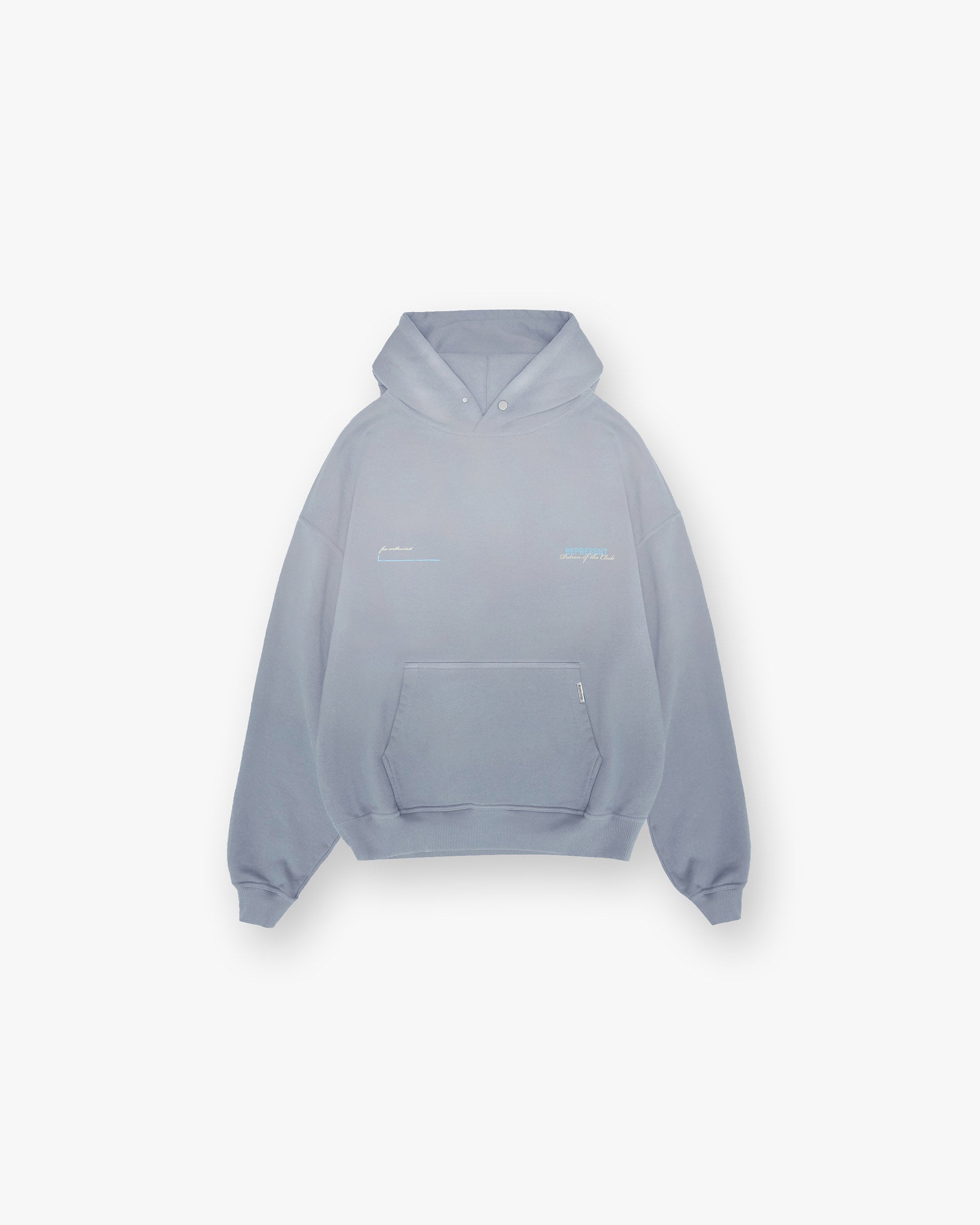 Front product image of a mens grey hoodie on a plain white background | Patron Of The Club Hoodie in Washed Grey | Washed grey hoodie | Patrons Hoodies | Represent Clo