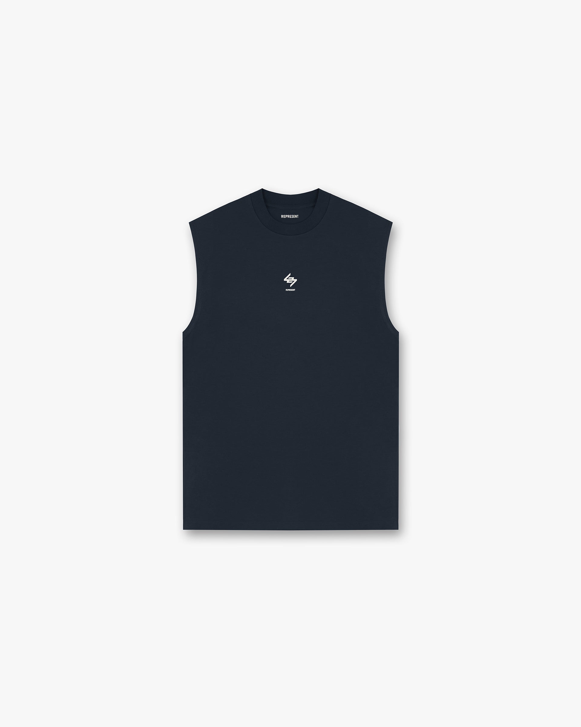 Front product image of a mens navy tank top on a plain white background | 247 Oversized Tank in Navy | Oversized mens tank top in breathable fabric | 247 T-Shirts | Represent Clo