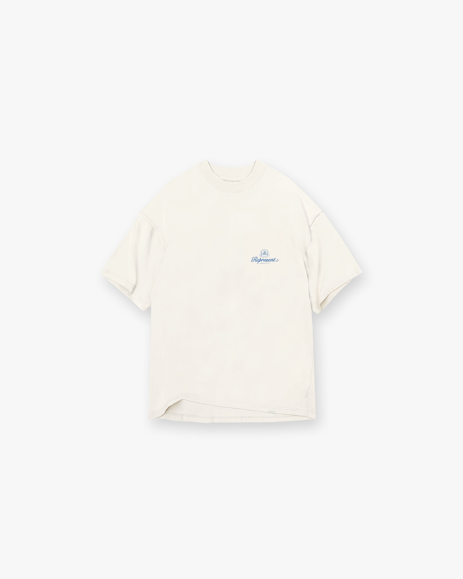 Front product image of a mens white t-shirt on a plain white background | Permanent Vacation Pocket T-Shirt in Antique White | Classic t-shirt with stylish pocket | SC24 T-Shirts | Represent Clo