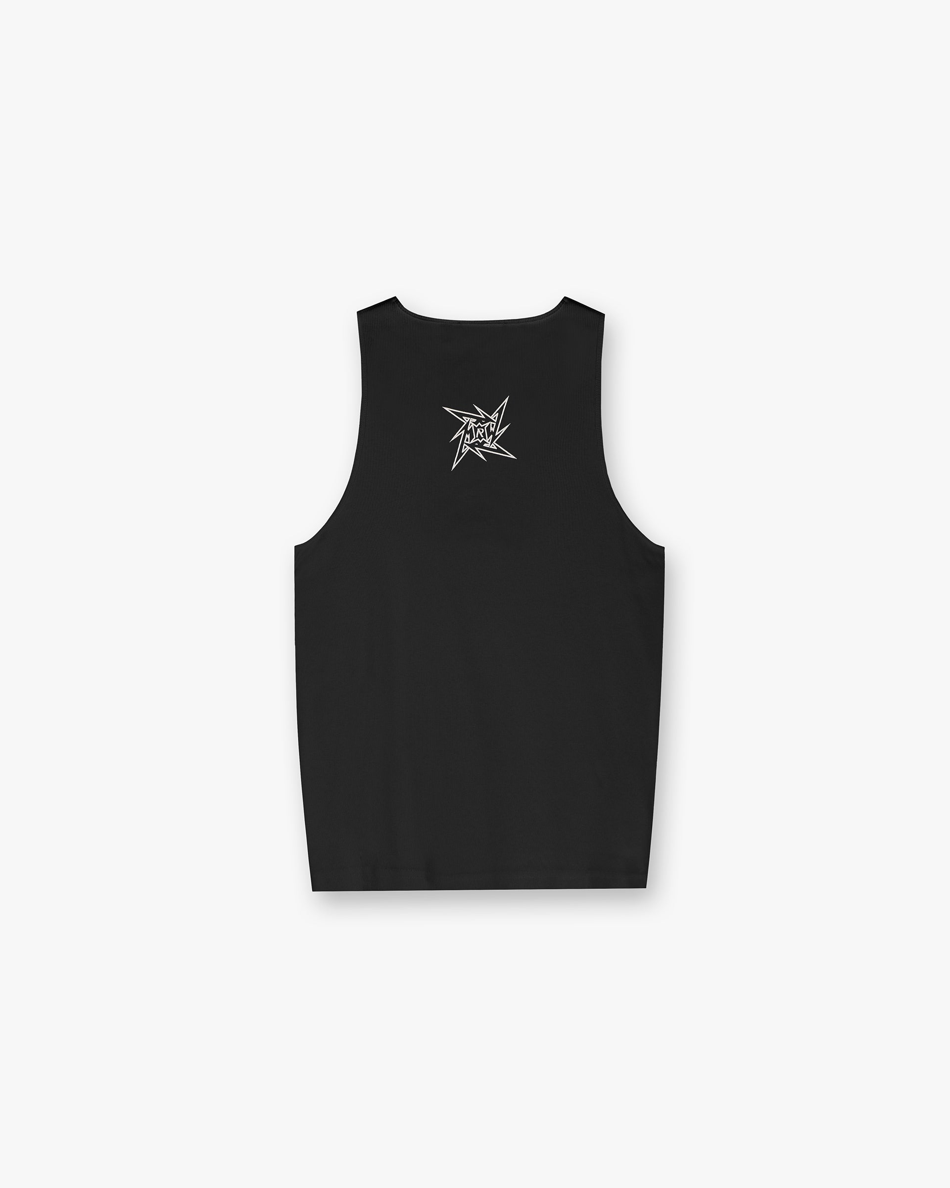 Back product image of a mens black vest on a plain white background | Represent X Metallica Local Crew Vest in Jet Black | Ribbed vest with Metallica ninja star logo | SS24 T-Shirts | Represent Clo