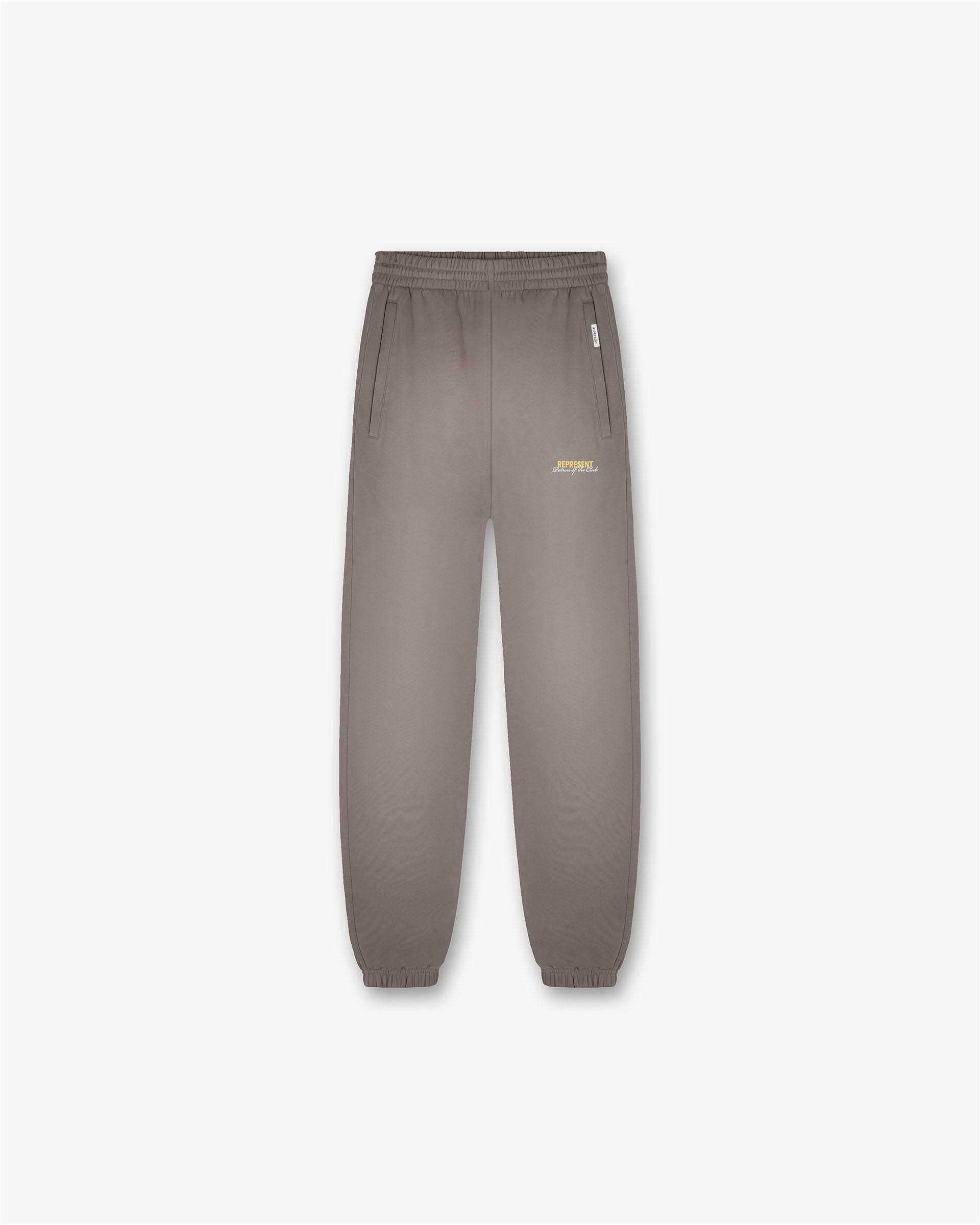 Front product image of mens olive sweatpants on a plain white background | Patron Of The Club Sweatpant in Washed Olive | Medium weight cotton pants with a ribbed crewneck collar | Patrons Pants | Represent Clo