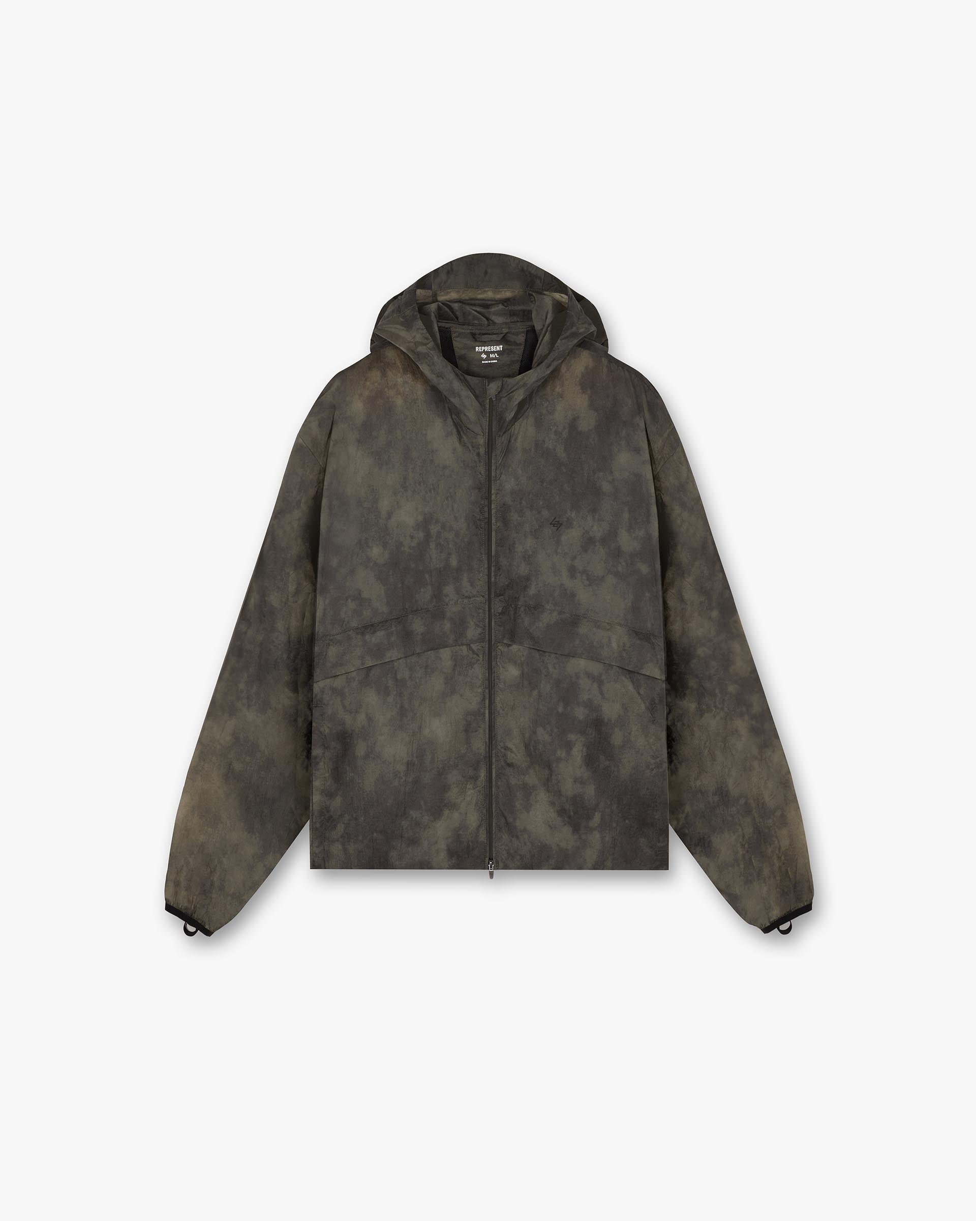 Front product image of a mens green jacket on a plain white background | 247 Hooded Training Jacket in Terrain | Lightweight breathable outerwear for running | 247 Outerwear | Represent Clo