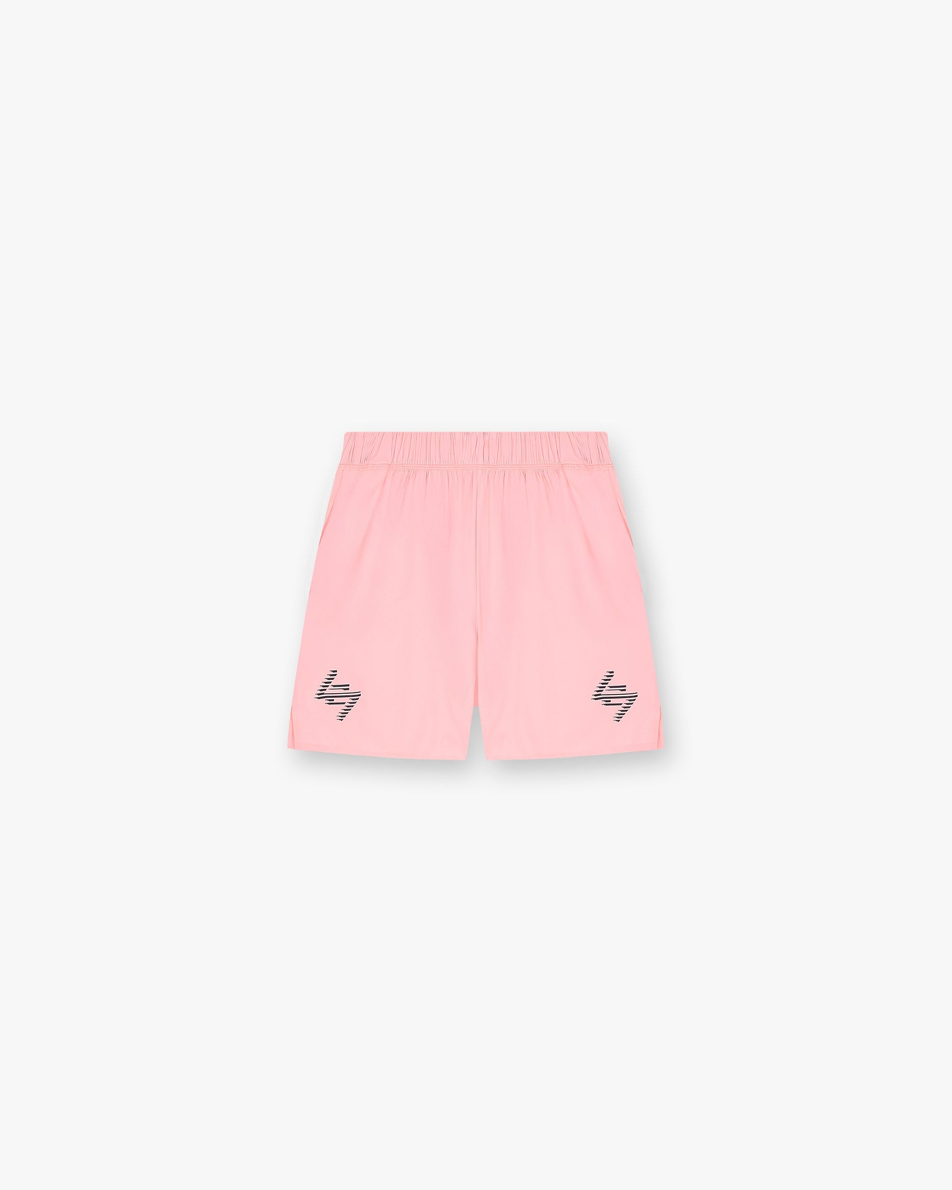 Front product image of womens pink shorts on a plain white background | 247 Los Angeles Shorts in Pink | Crinkle nylon shorts with adjustable drawstring waist | 247 Shorts | Represent Clo