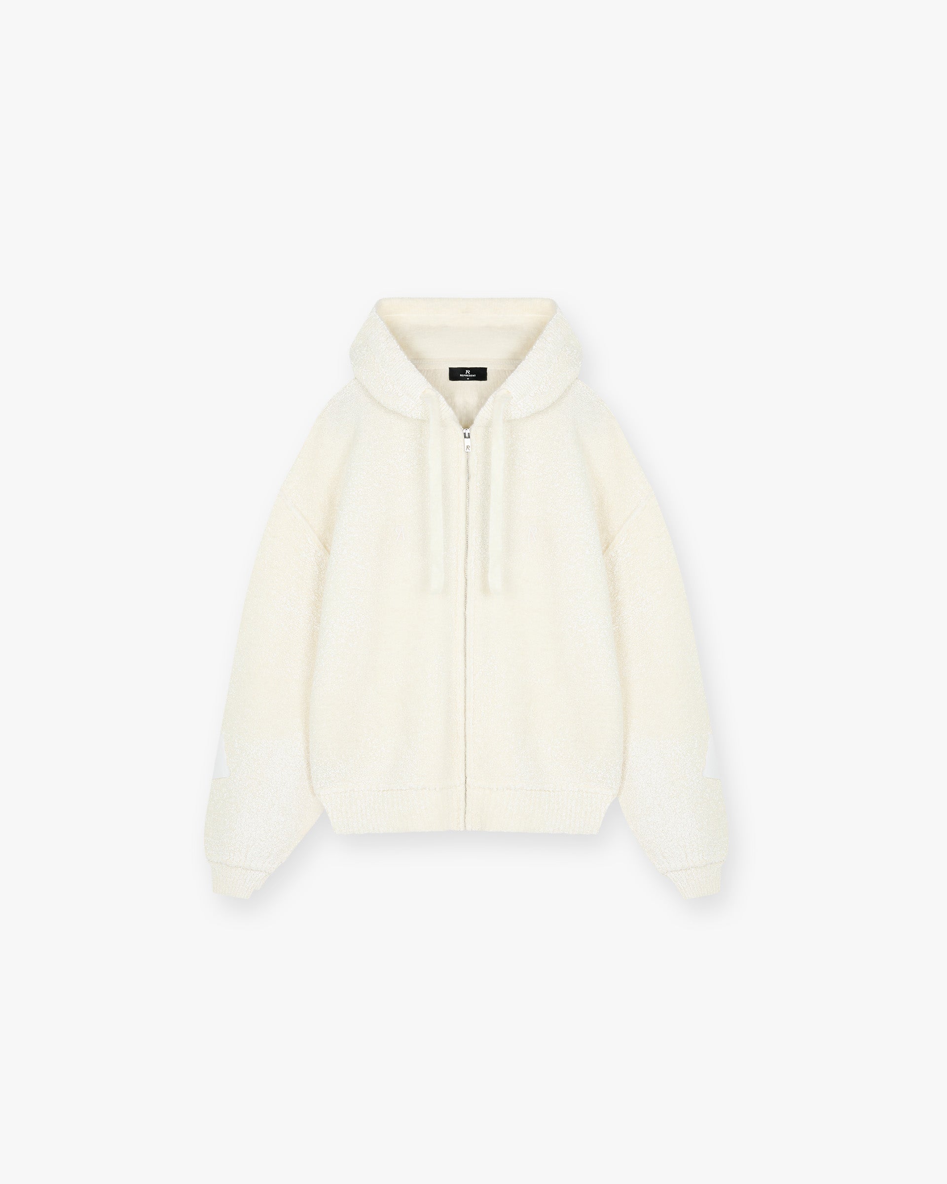 Front product image of a womens white hoodie on a plain white background | Whip Hoodie in Antique White | Cotton lyocell hoodie | SS25 Knitwear | Represent Clo