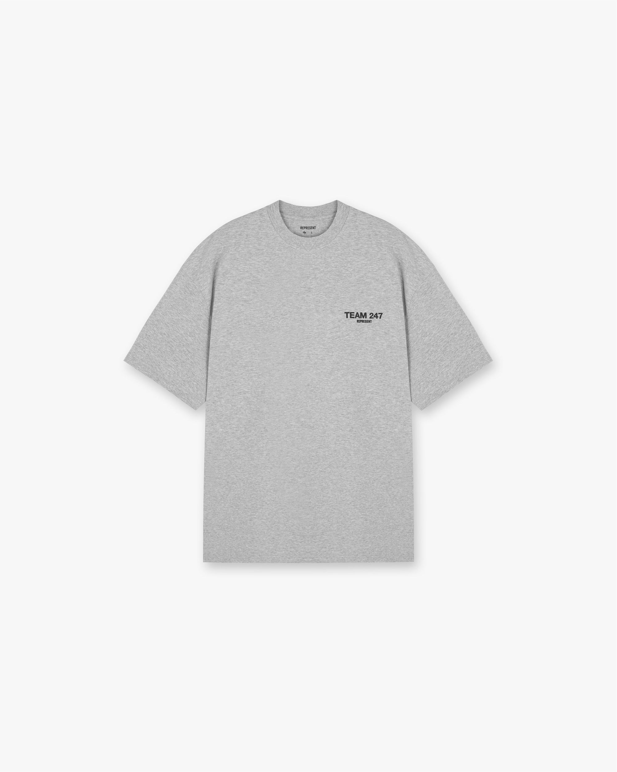 Front product image of a mens grey oversized t-shirt on a plain white background | Team 247 Oversized T-Shirt in Ash Grey | Oversized t-shirt with 247 New York branding | 247 T-Shirts | Represent Clo